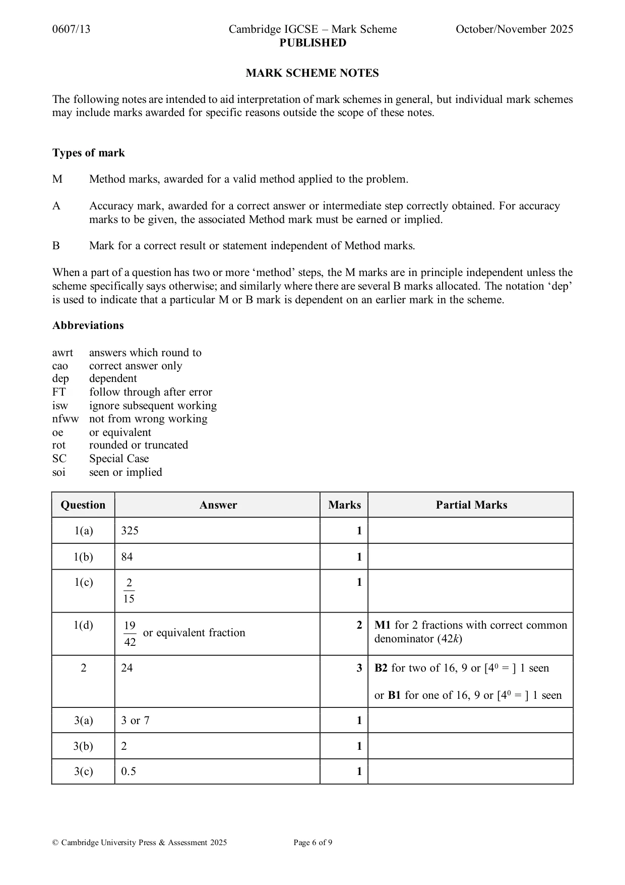 Mark scheme, page 6 of 9