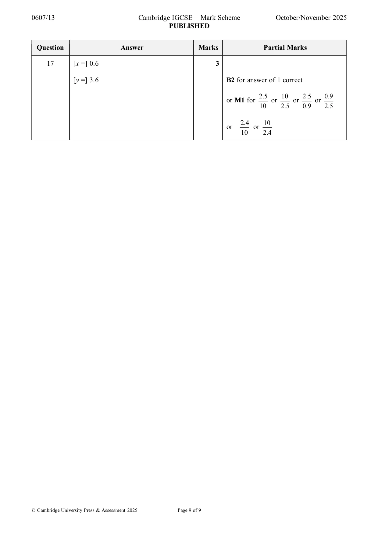Mark scheme, page 9 of 9
