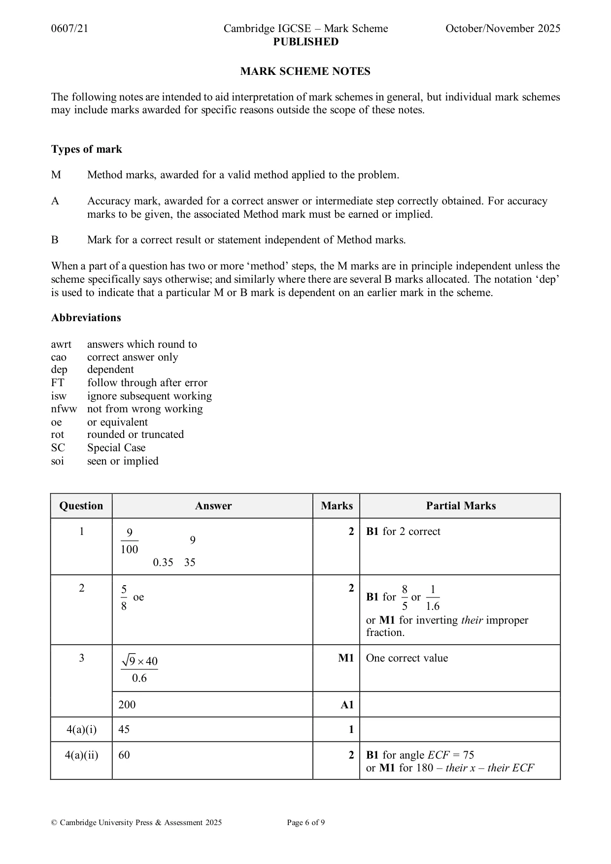 Mark scheme, page 6 of 9