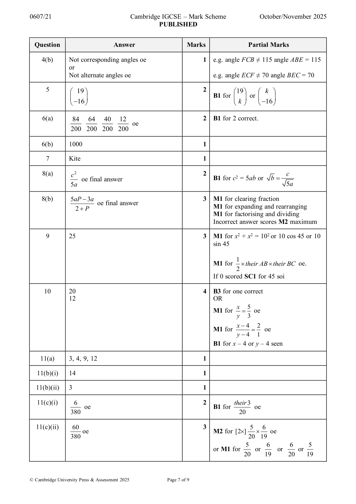 Mark scheme, page 7 of 9