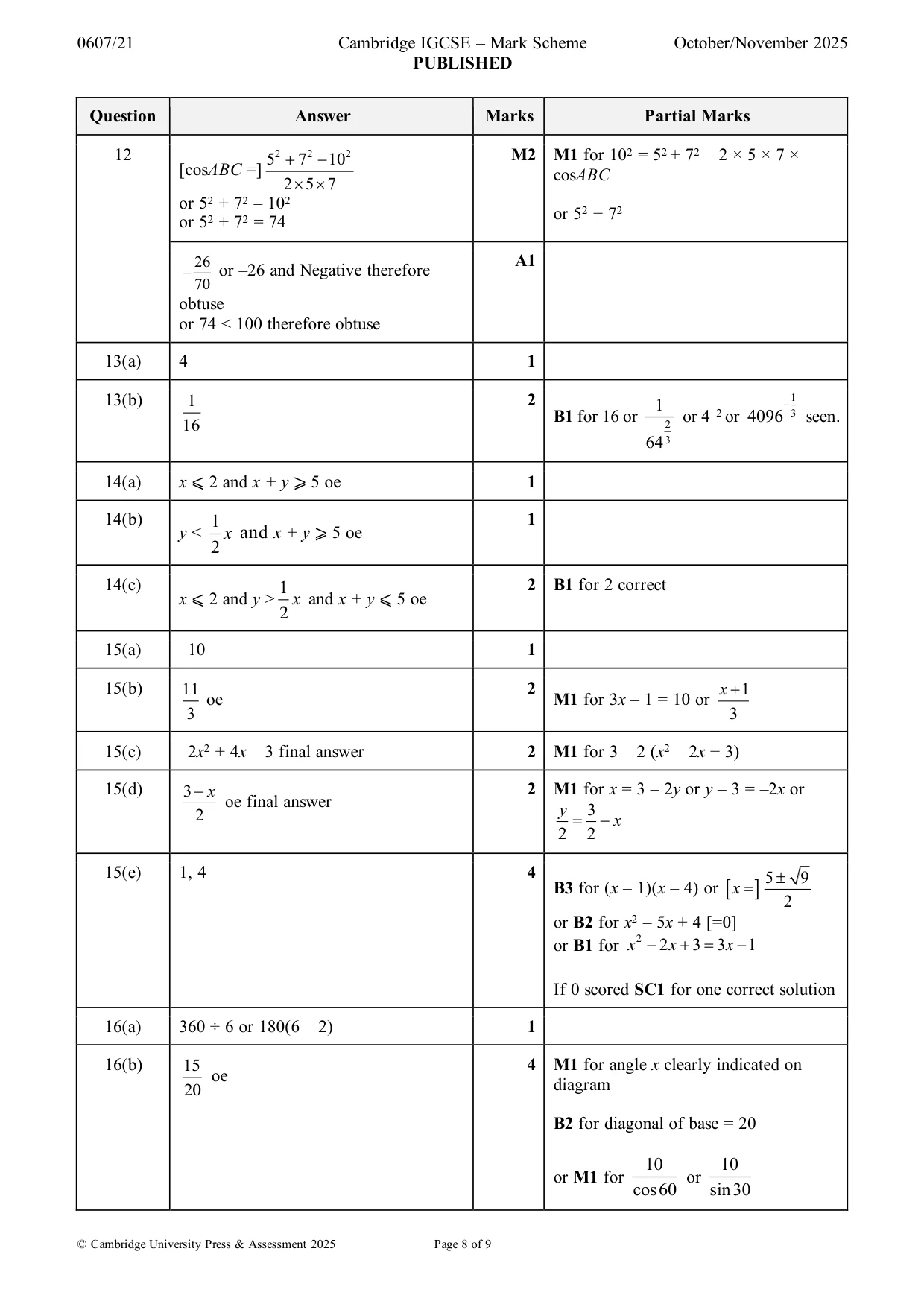 Mark scheme, page 8 of 9