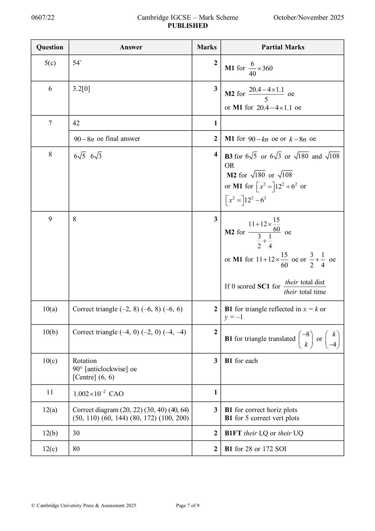 Mark scheme, page 7 of 9