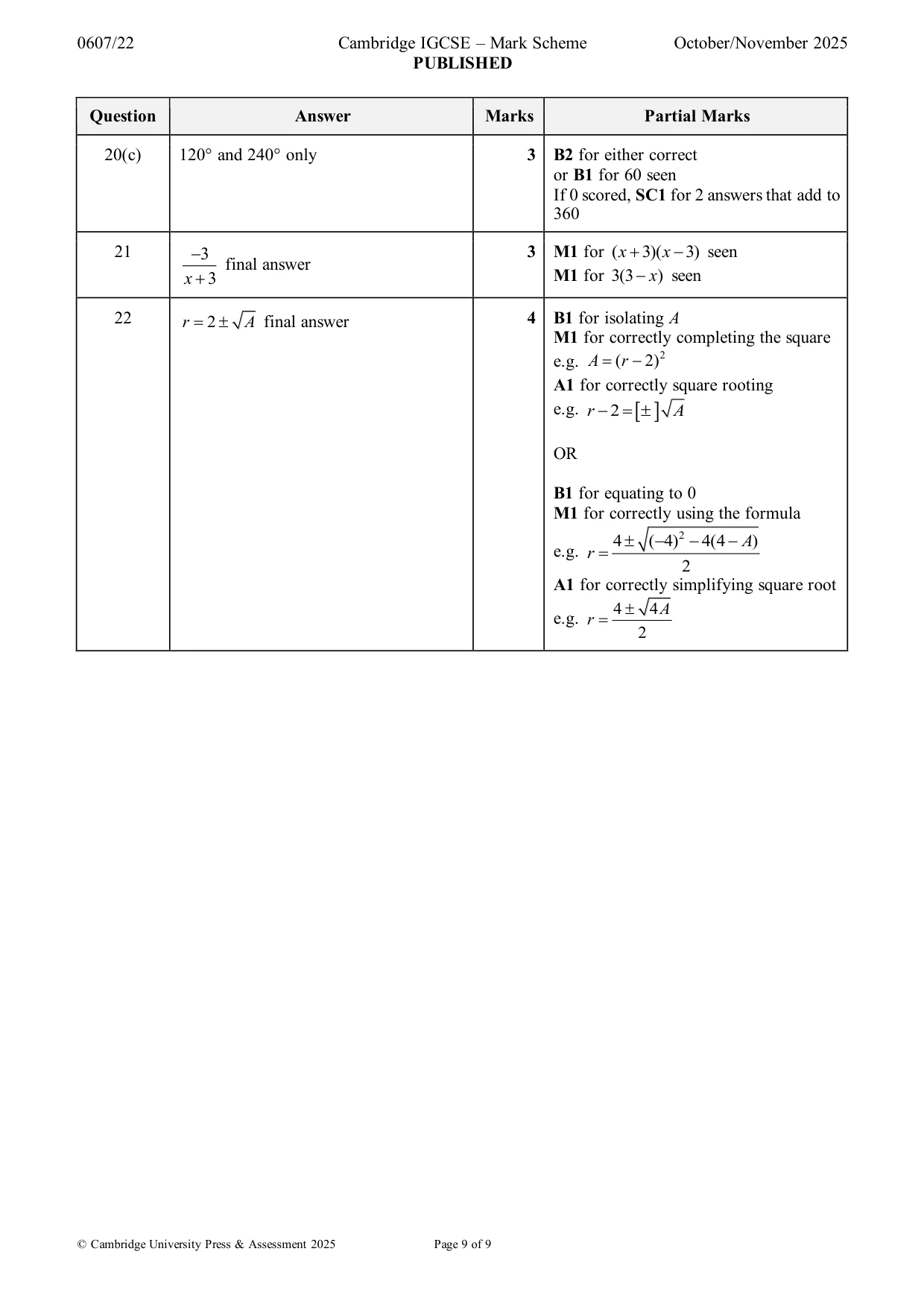 Mark scheme, page 9 of 9