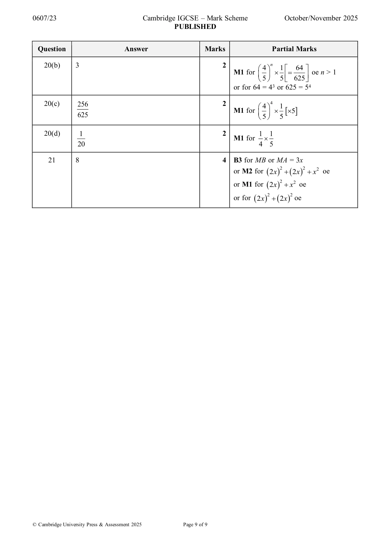 Mark scheme, page 9 of 9