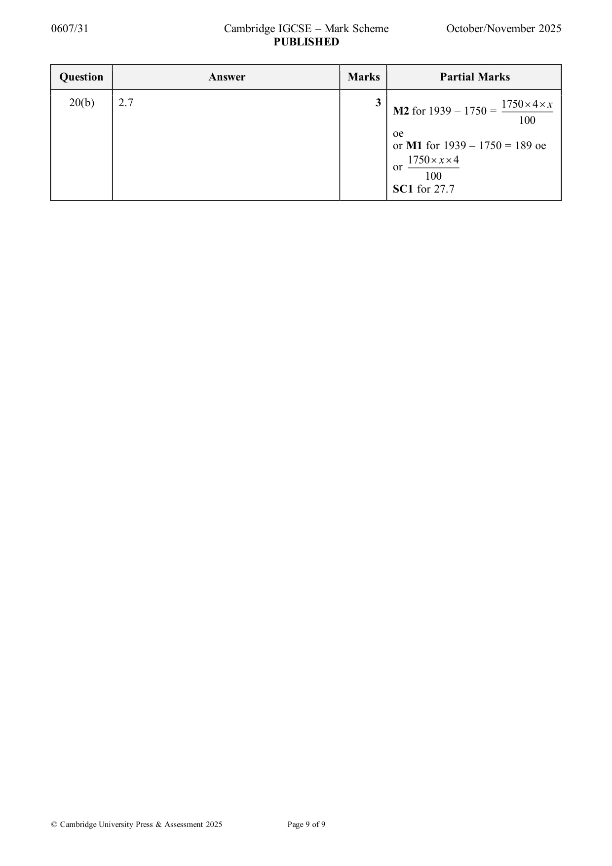 Mark scheme, page 9 of 9