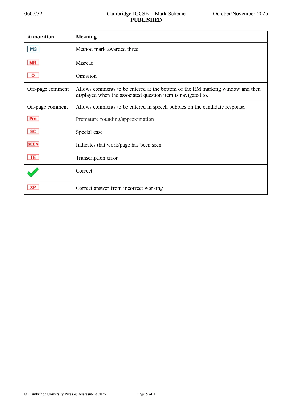 Mark scheme, page 5 of 8