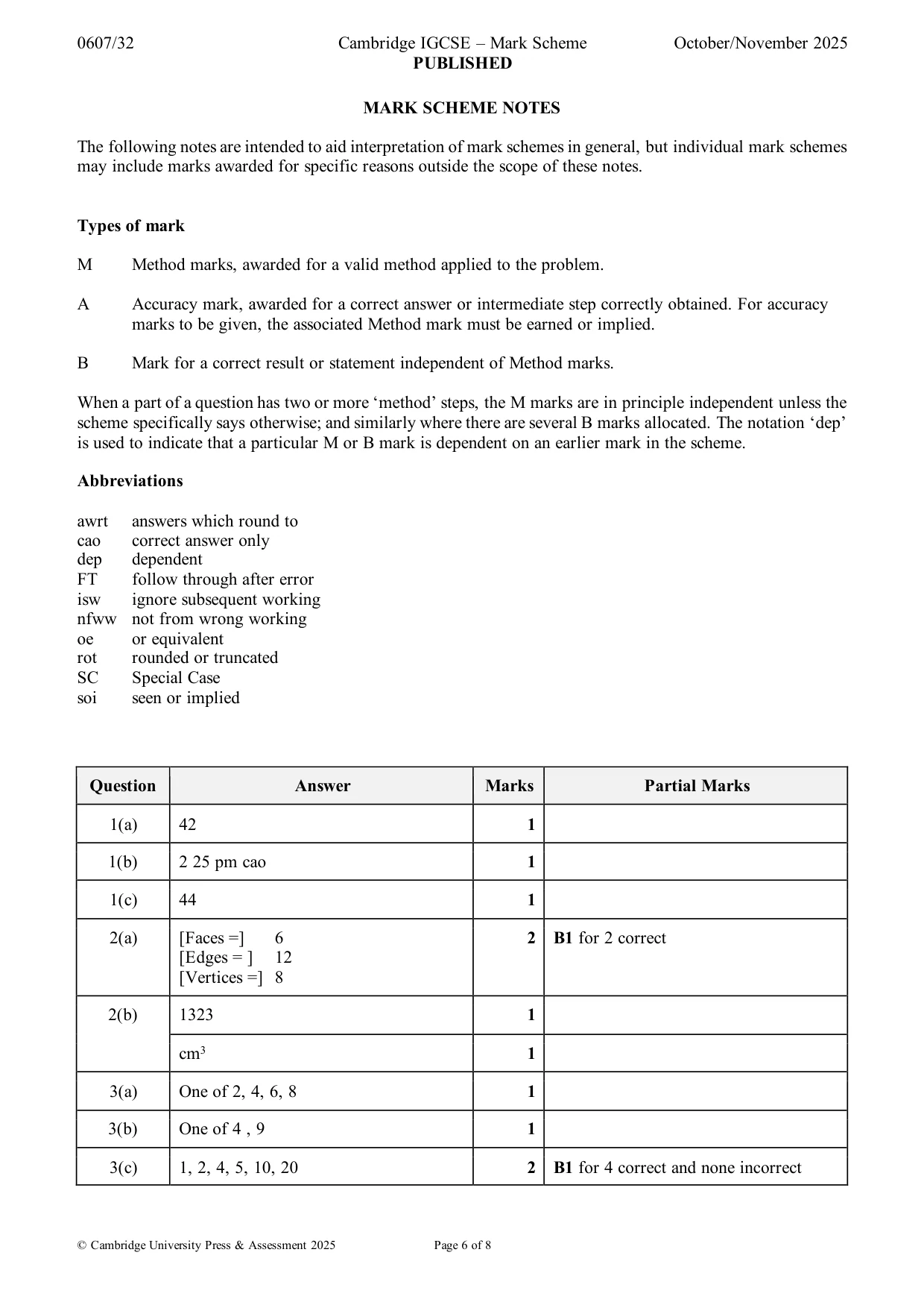 Mark scheme, page 6 of 8