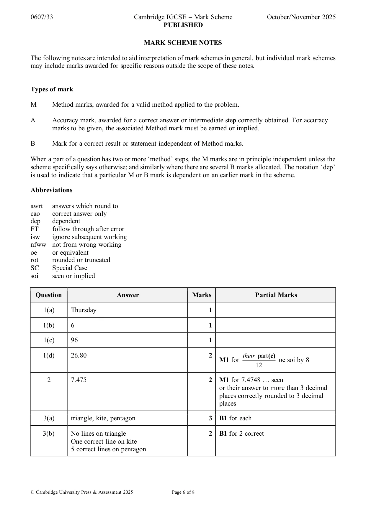 Mark scheme, page 6 of 8