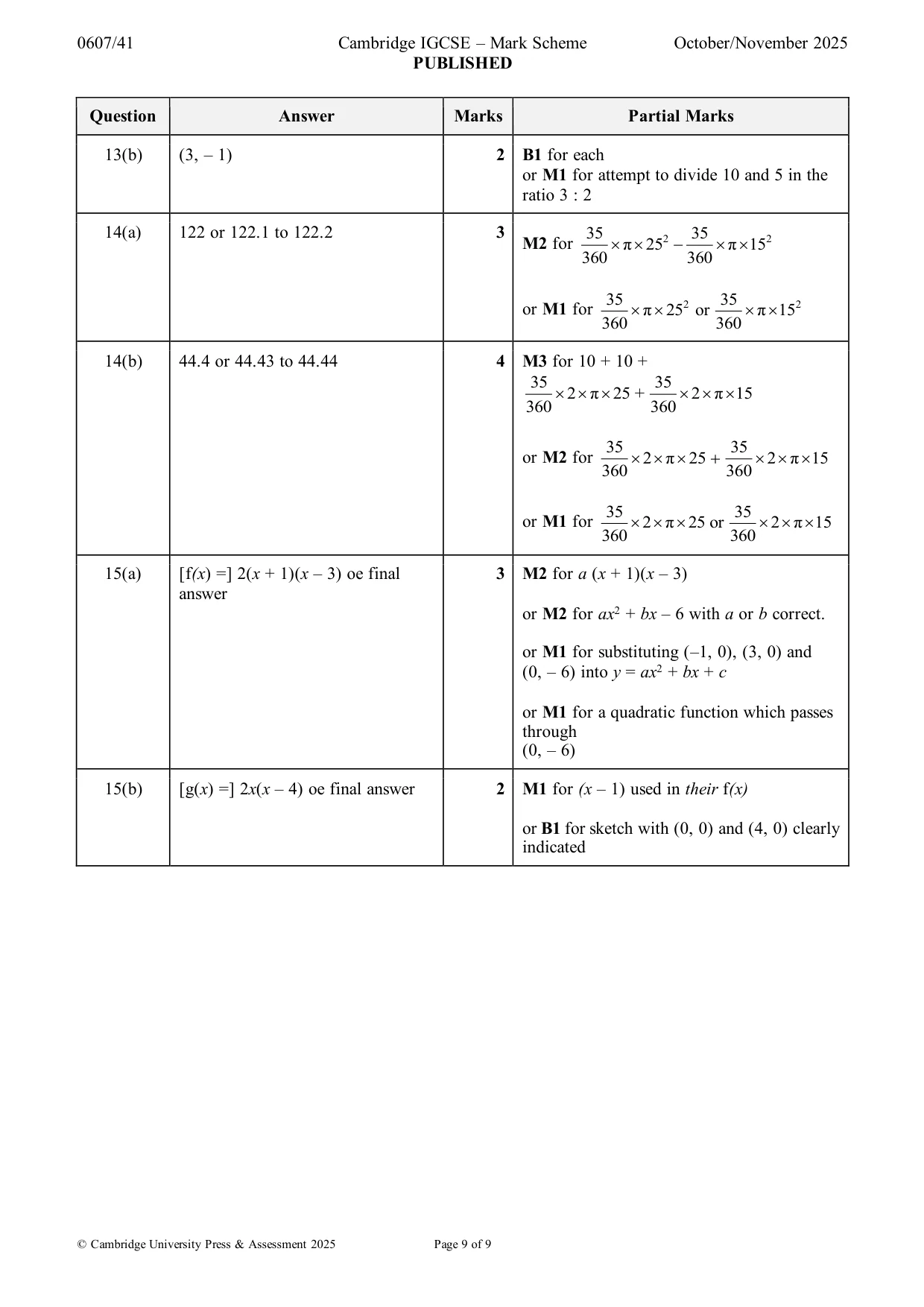 Mark scheme, page 9 of 9