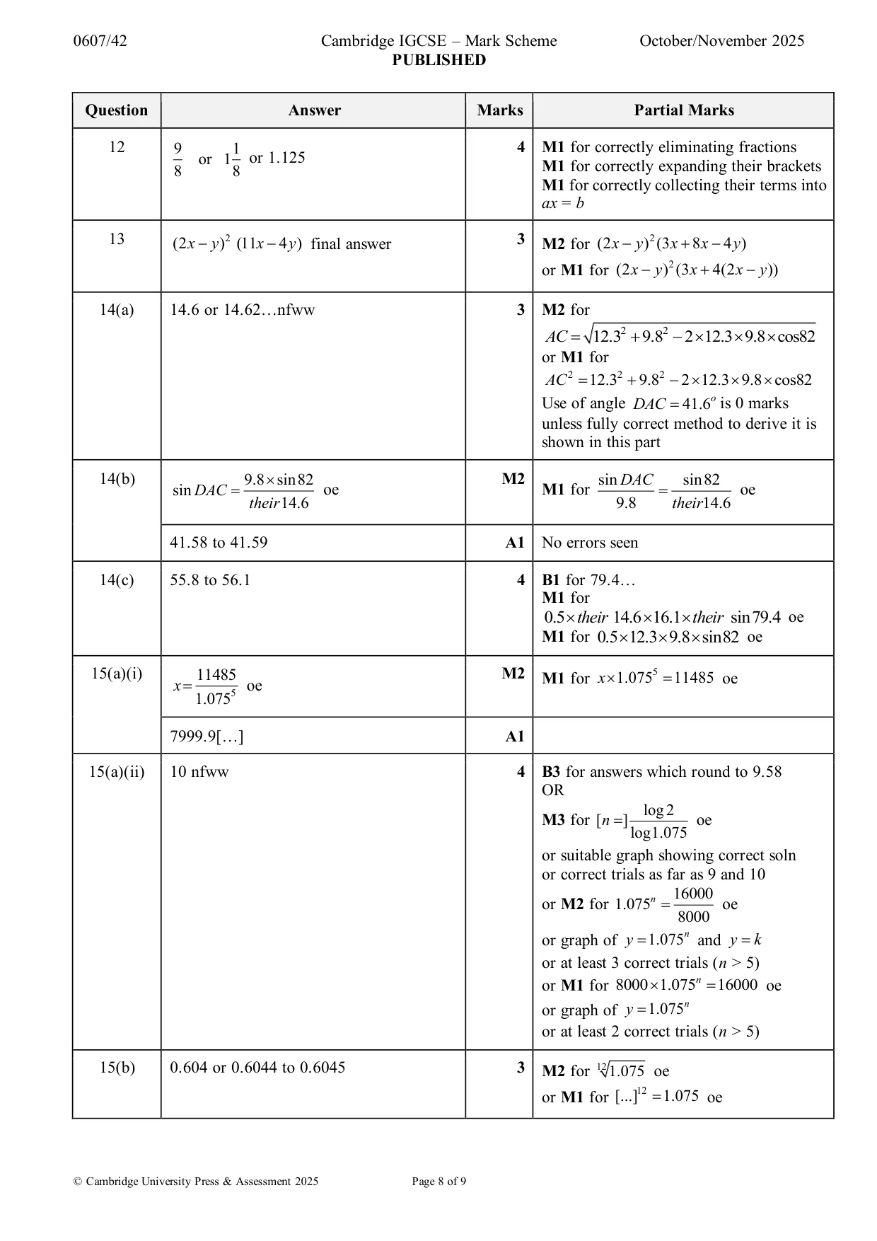 Mark scheme, page 8 of 9