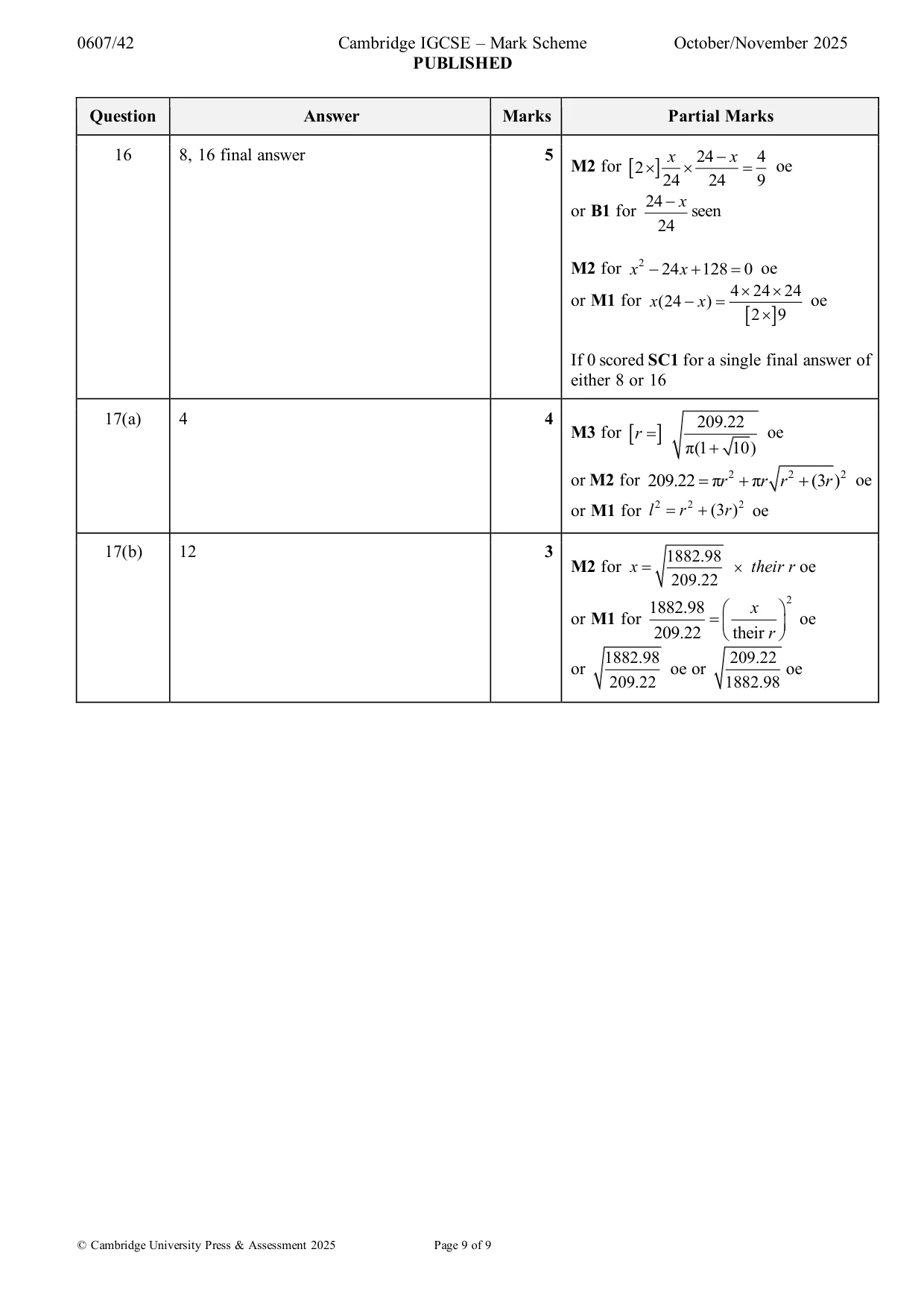 Mark scheme, page 9 of 9
