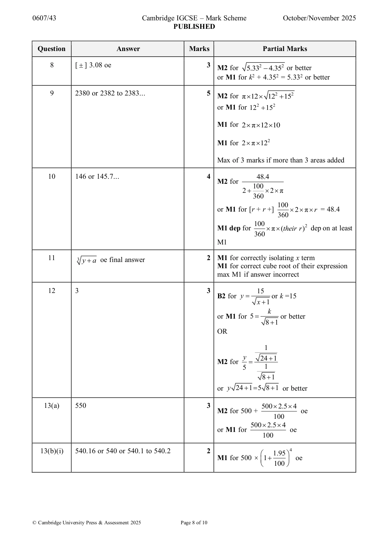Mark scheme, page 8 of 10