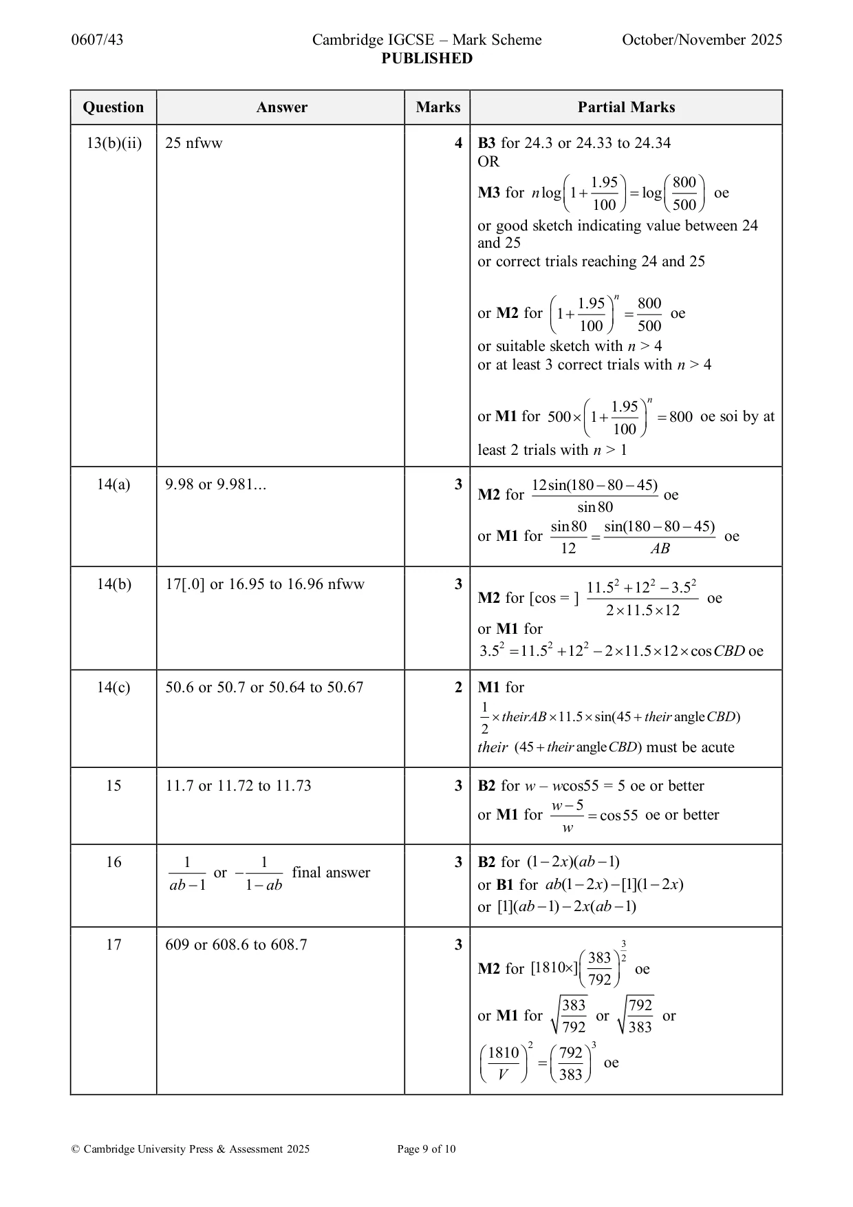 Mark scheme, page 9 of 10