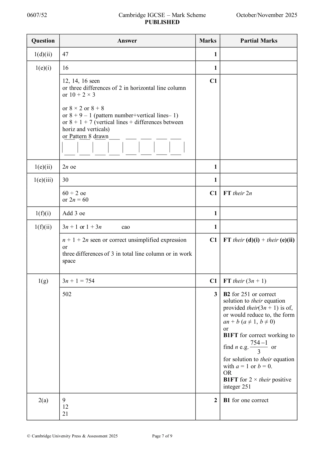 Mark scheme, page 7 of 9