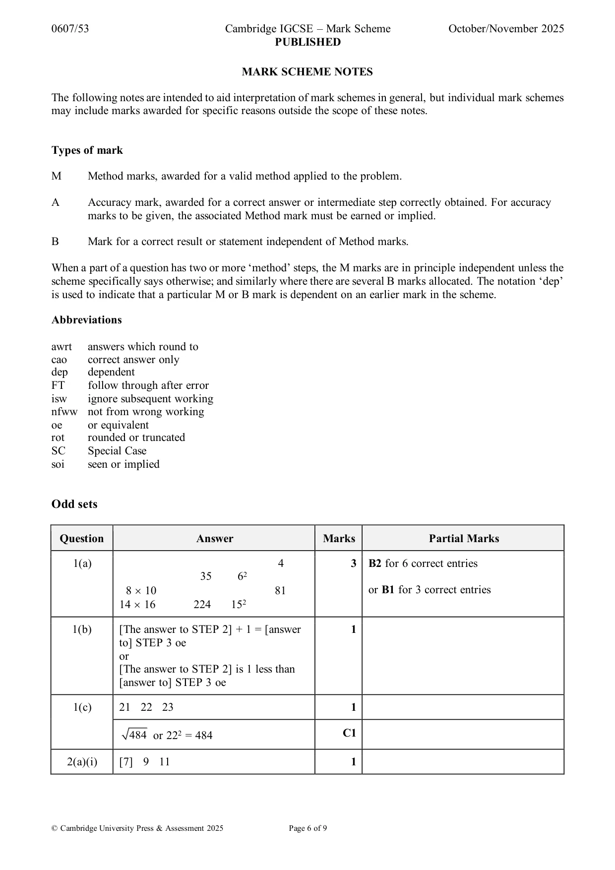 Mark scheme, page 6 of 9