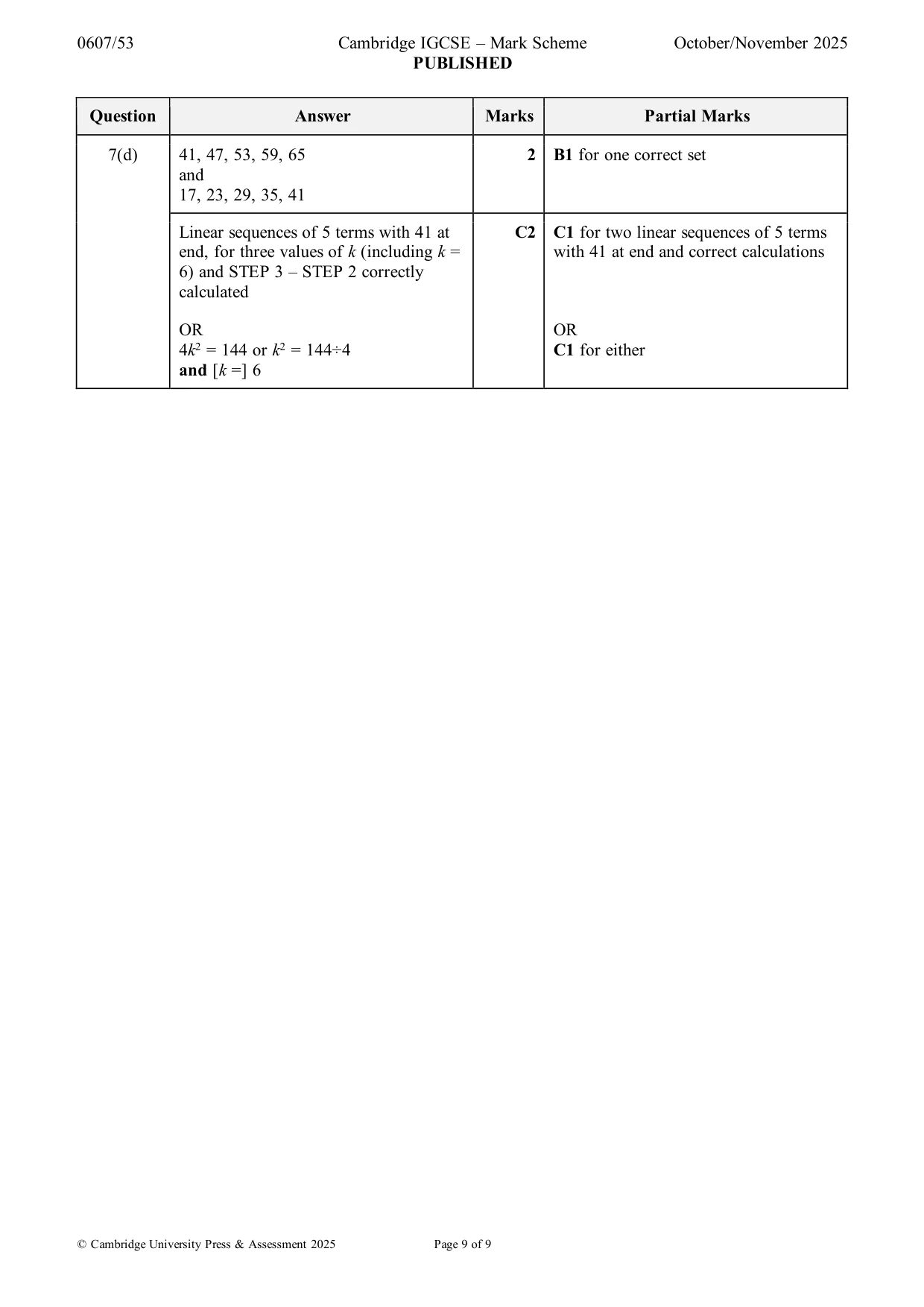Mark scheme, page 9 of 9