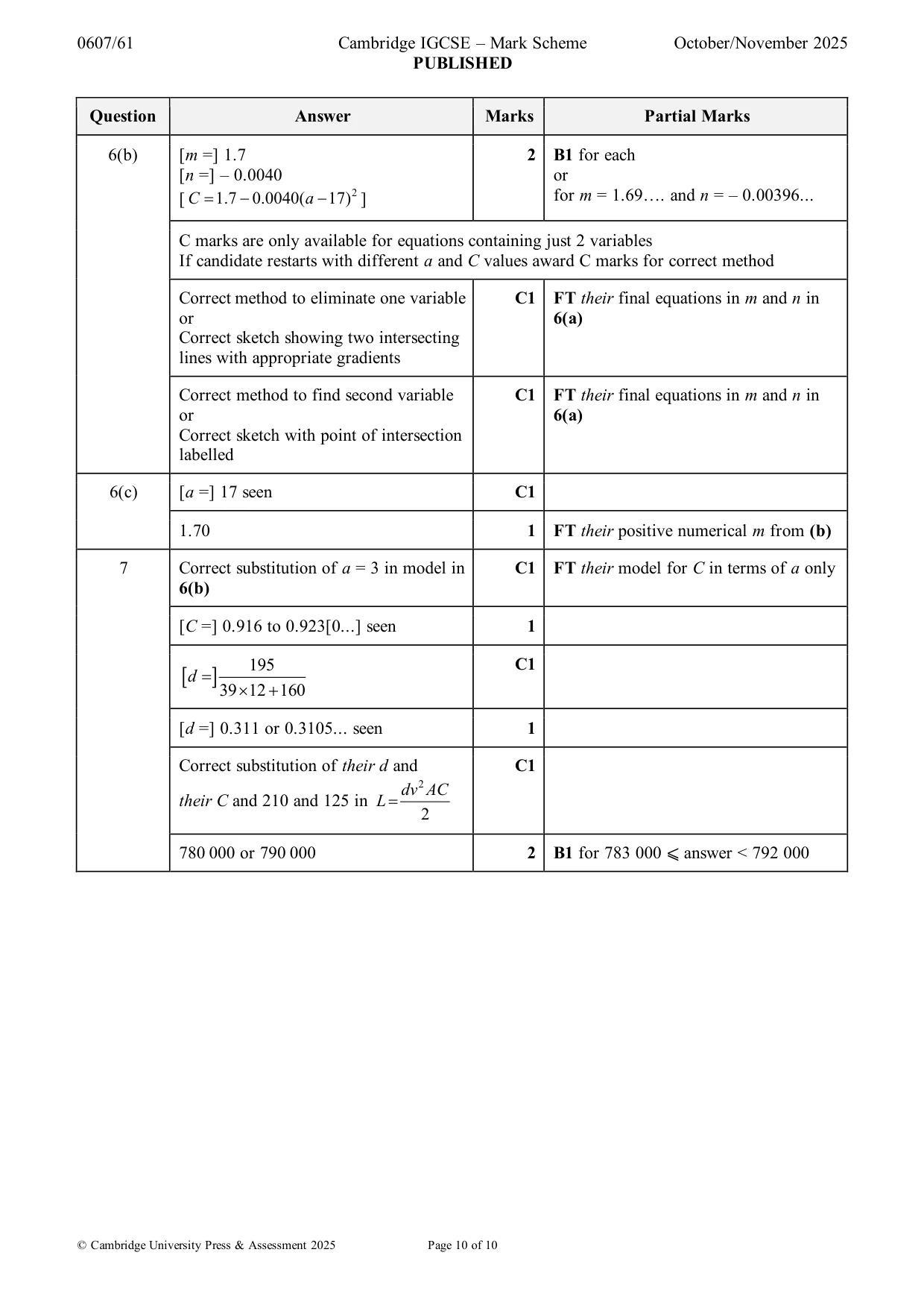 Mark scheme, page 10 of 10