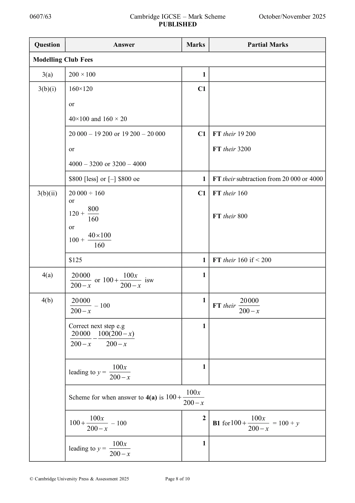 Mark scheme, page 8 of 10