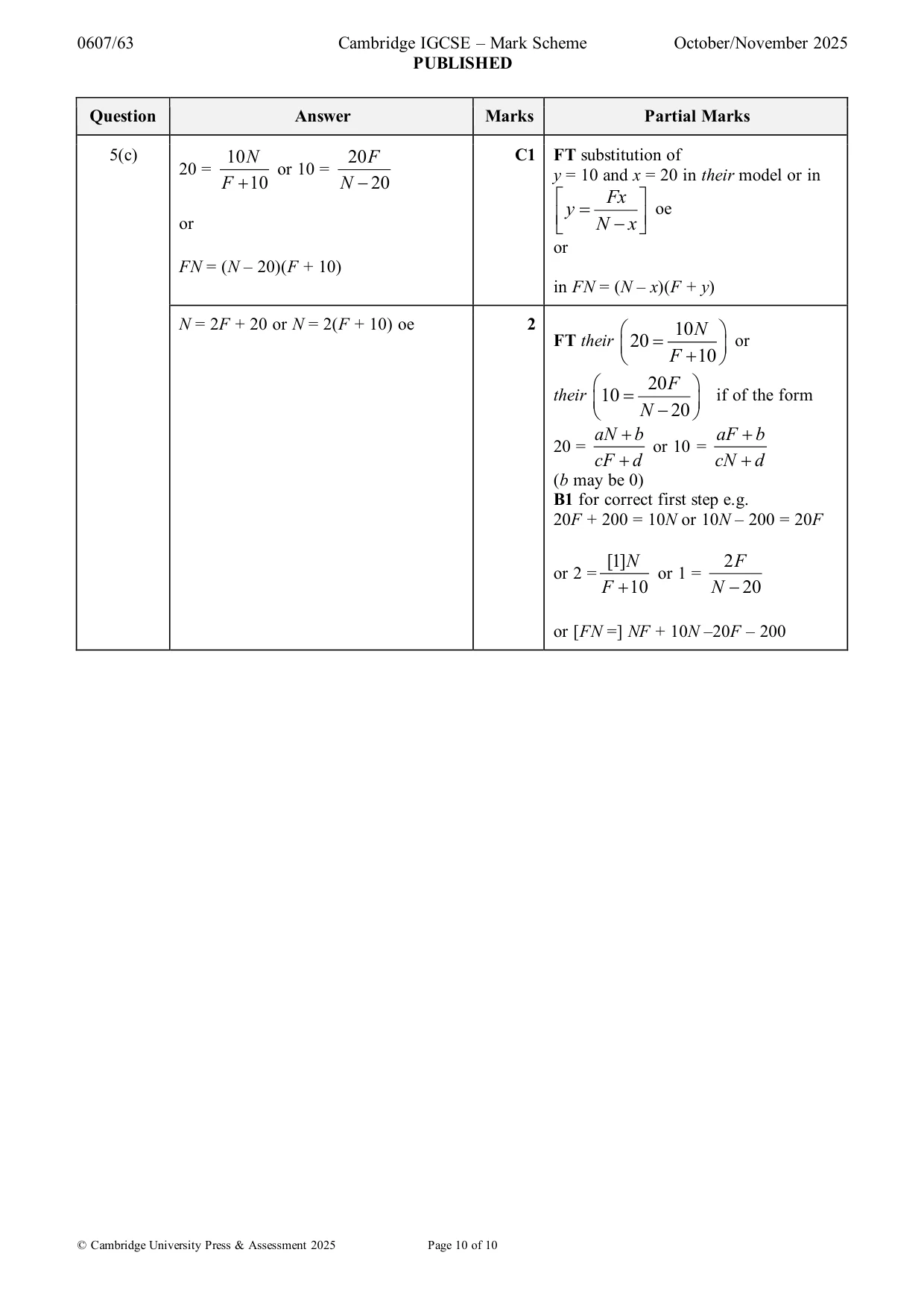 Mark scheme, page 10 of 10