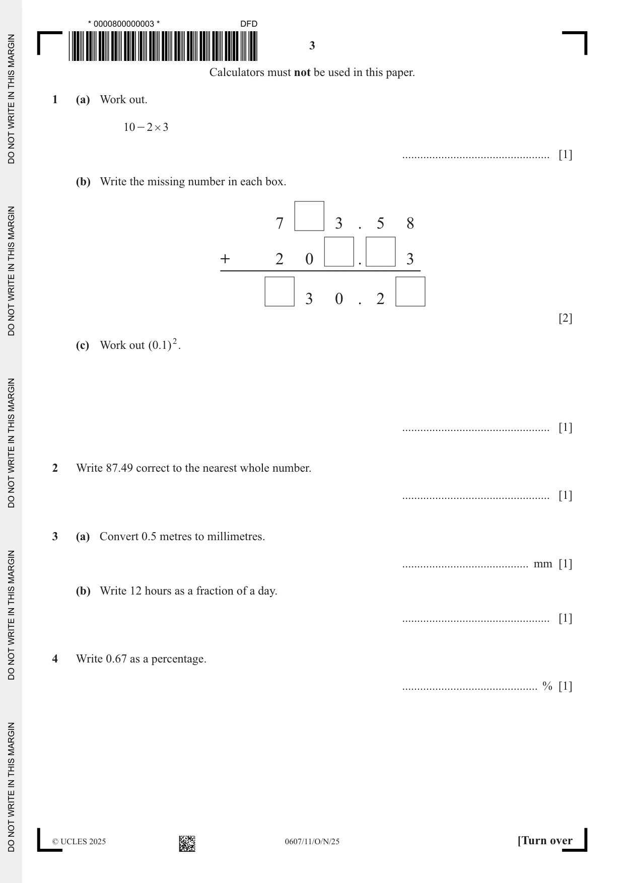 Cambridge IGCSE Mathematics - International 0607 2025 Oct/Nov Paper 1 · Variant 1 question paper, page 3 of 12