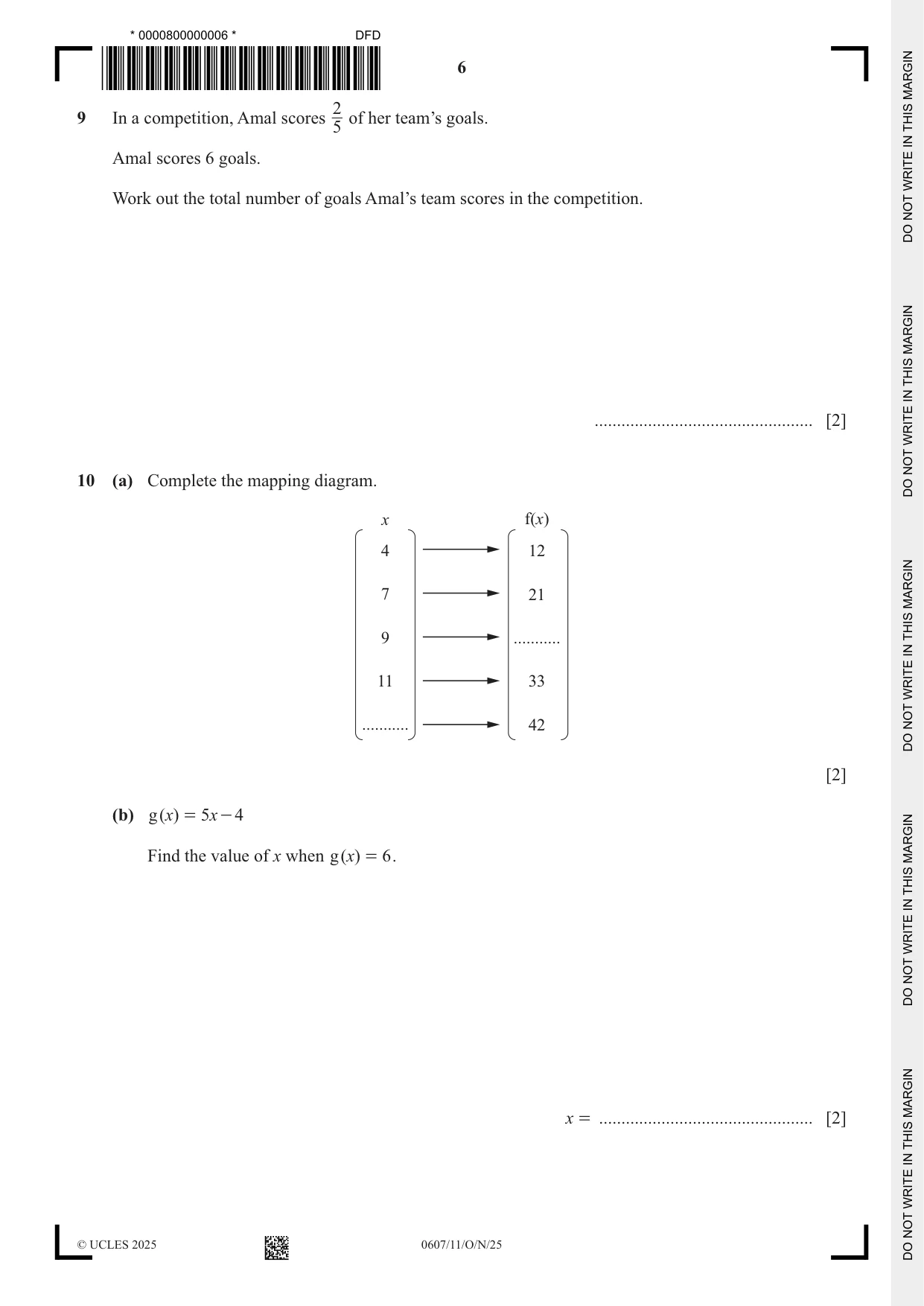 Cambridge IGCSE Mathematics - International 0607 2025 Oct/Nov Paper 1 · Variant 1 question paper, page 6 of 12