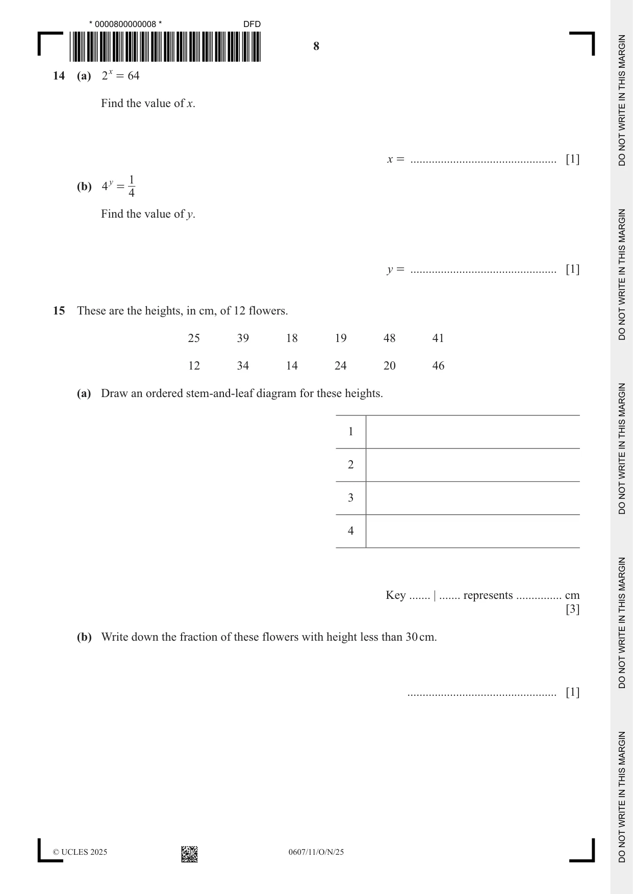 Cambridge IGCSE Mathematics - International 0607 2025 Oct/Nov Paper 1 · Variant 1 question paper, page 8 of 12
