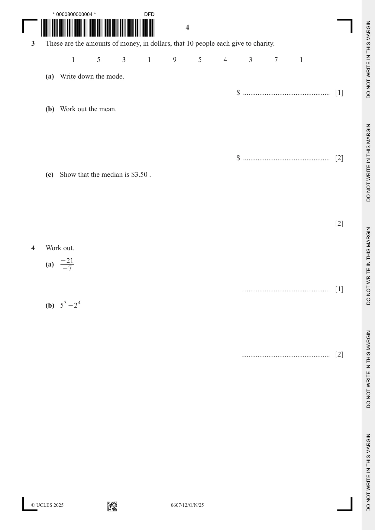 Cambridge IGCSE Mathematics - International 0607 2025 Oct/Nov Paper 1 · Variant 2 question paper, page 4 of 12