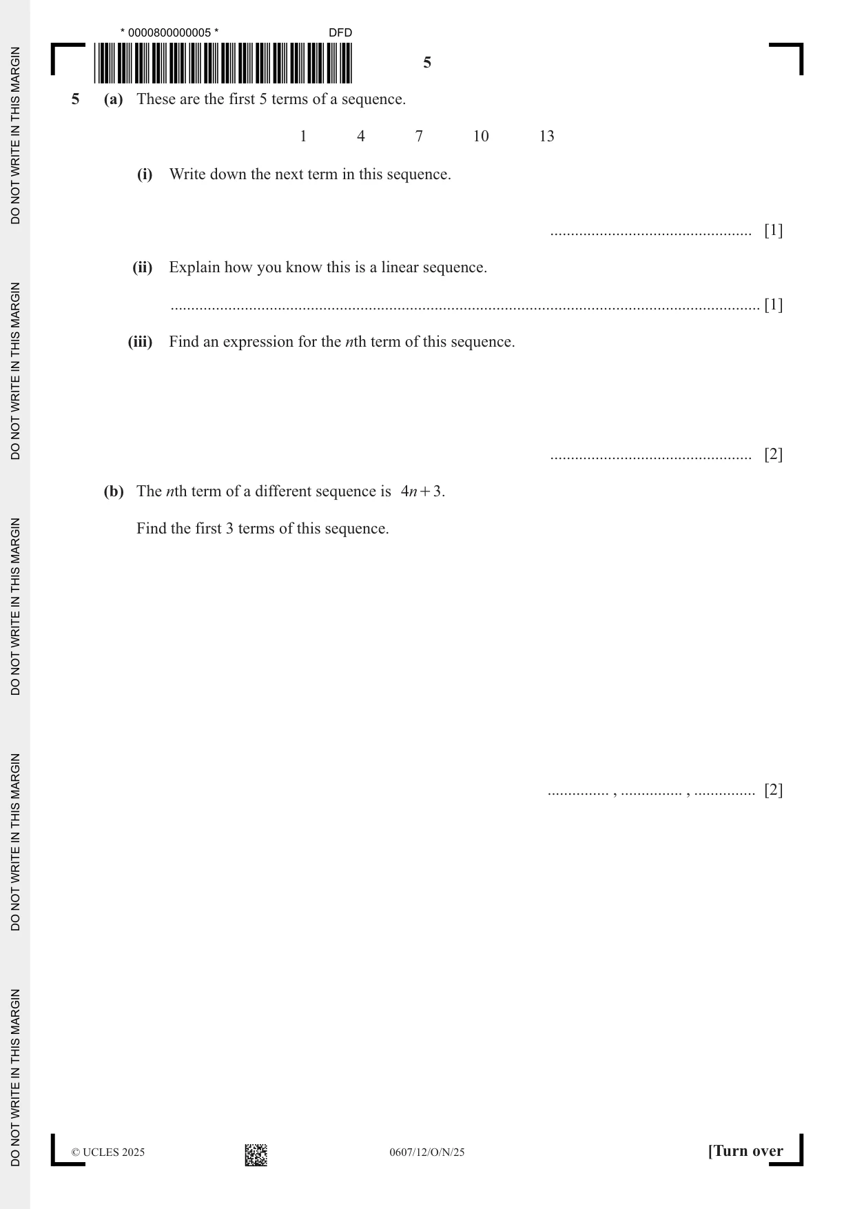 Cambridge IGCSE Mathematics - International 0607 2025 Oct/Nov Paper 1 · Variant 2 question paper, page 5 of 12