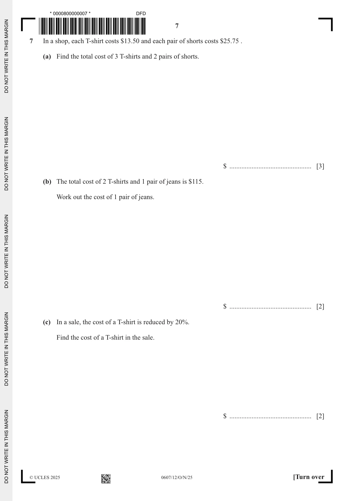 Cambridge IGCSE Mathematics - International 0607 2025 Oct/Nov Paper 1 · Variant 2 question paper, page 7 of 12