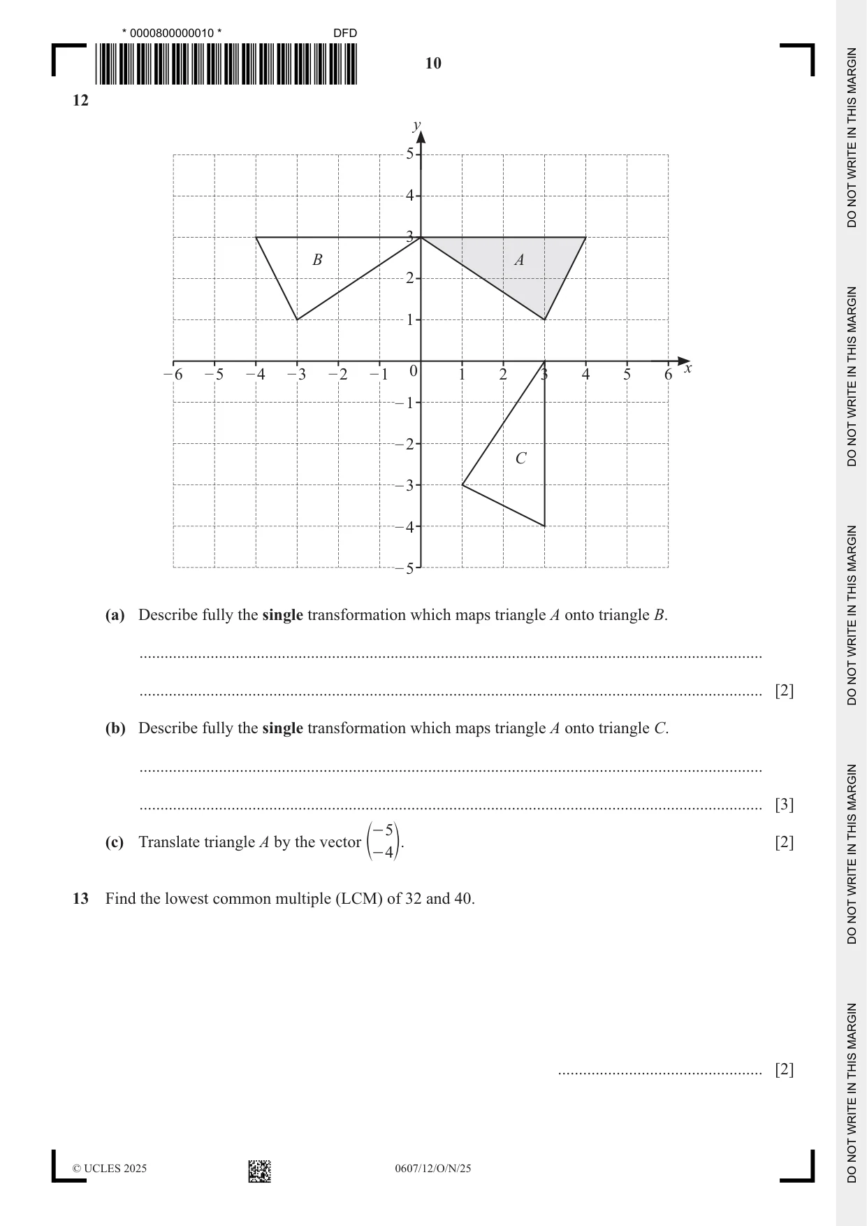 Cambridge IGCSE Mathematics - International 0607 2025 Oct/Nov Paper 1 · Variant 2 question paper, page 10 of 12