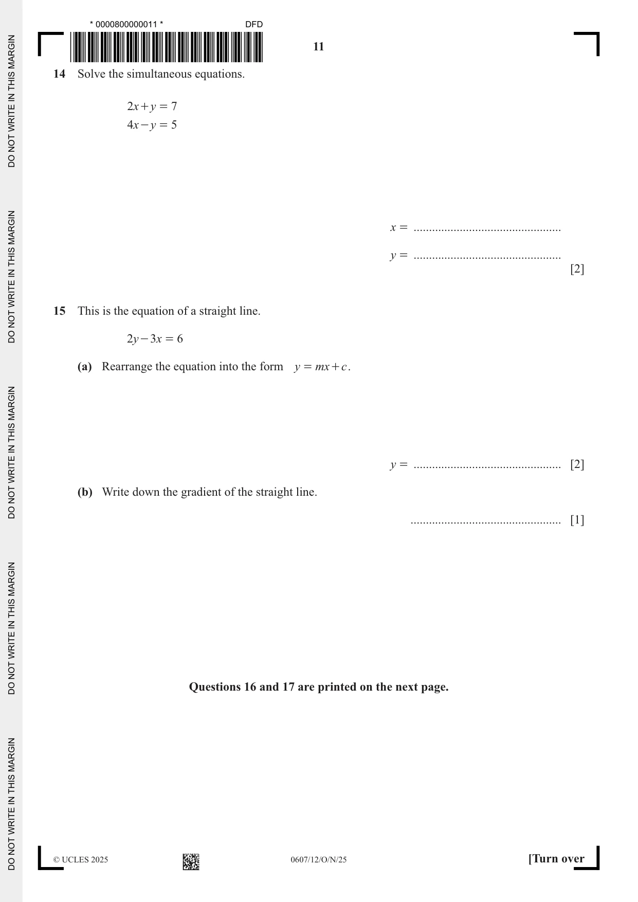 Cambridge IGCSE Mathematics - International 0607 2025 Oct/Nov Paper 1 · Variant 2 question paper, page 11 of 12