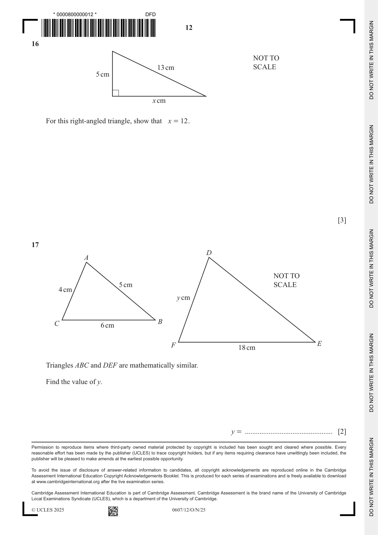 Cambridge IGCSE Mathematics - International 0607 2025 Oct/Nov Paper 1 · Variant 2 question paper, page 12 of 12