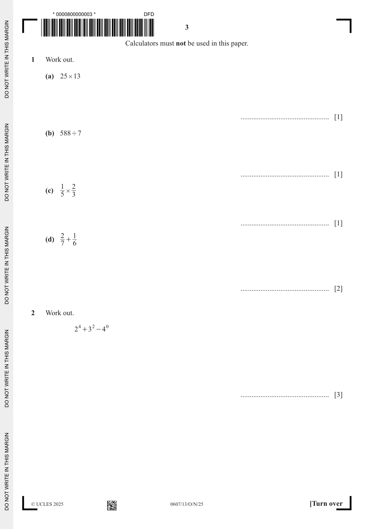 Cambridge IGCSE Mathematics - International 0607 2025 Oct/Nov Paper 1 · Variant 3 question paper, page 3 of 12