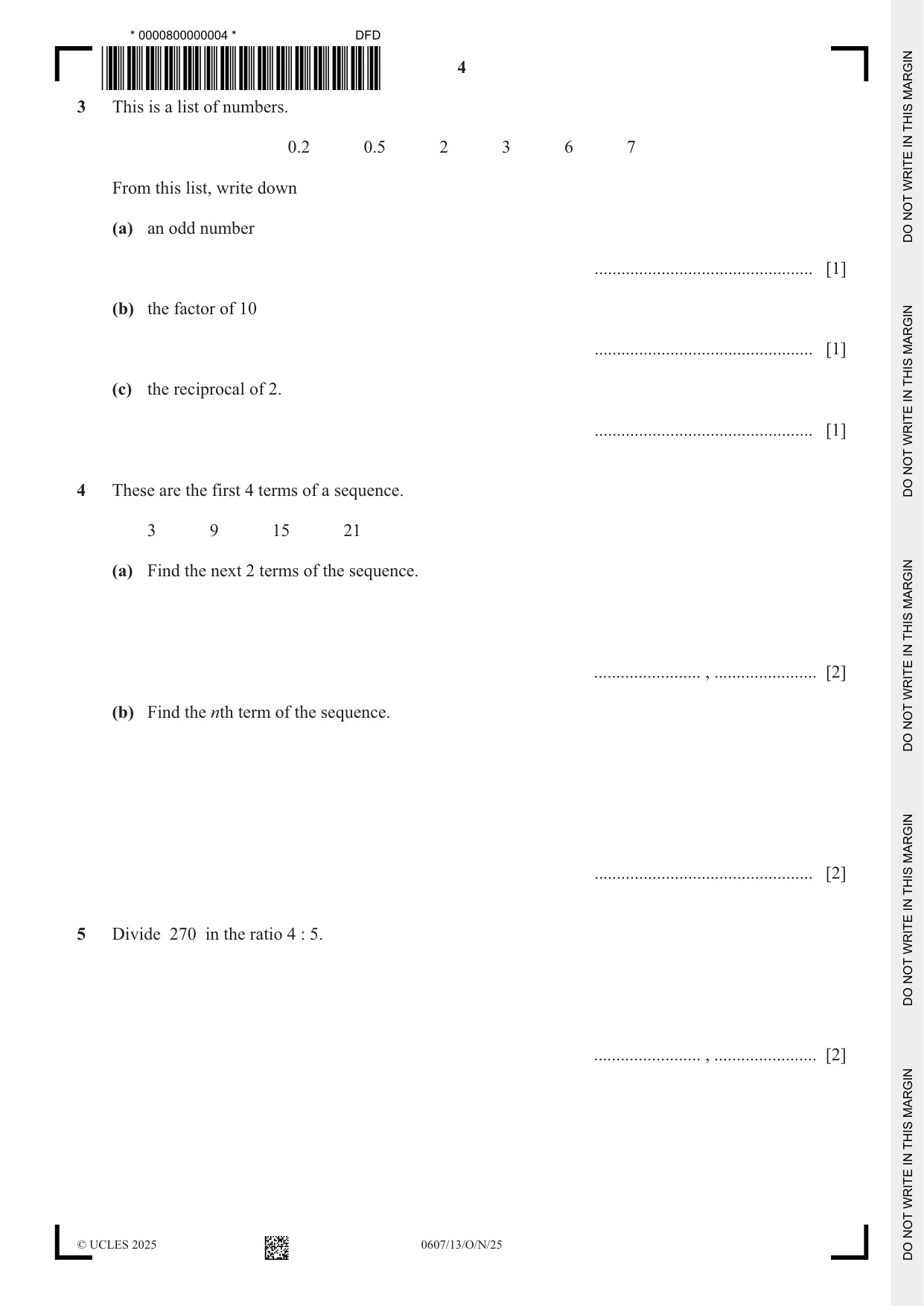 Cambridge IGCSE Mathematics - International 0607 2025 Oct/Nov Paper 1 · Variant 3 question paper, page 4 of 12