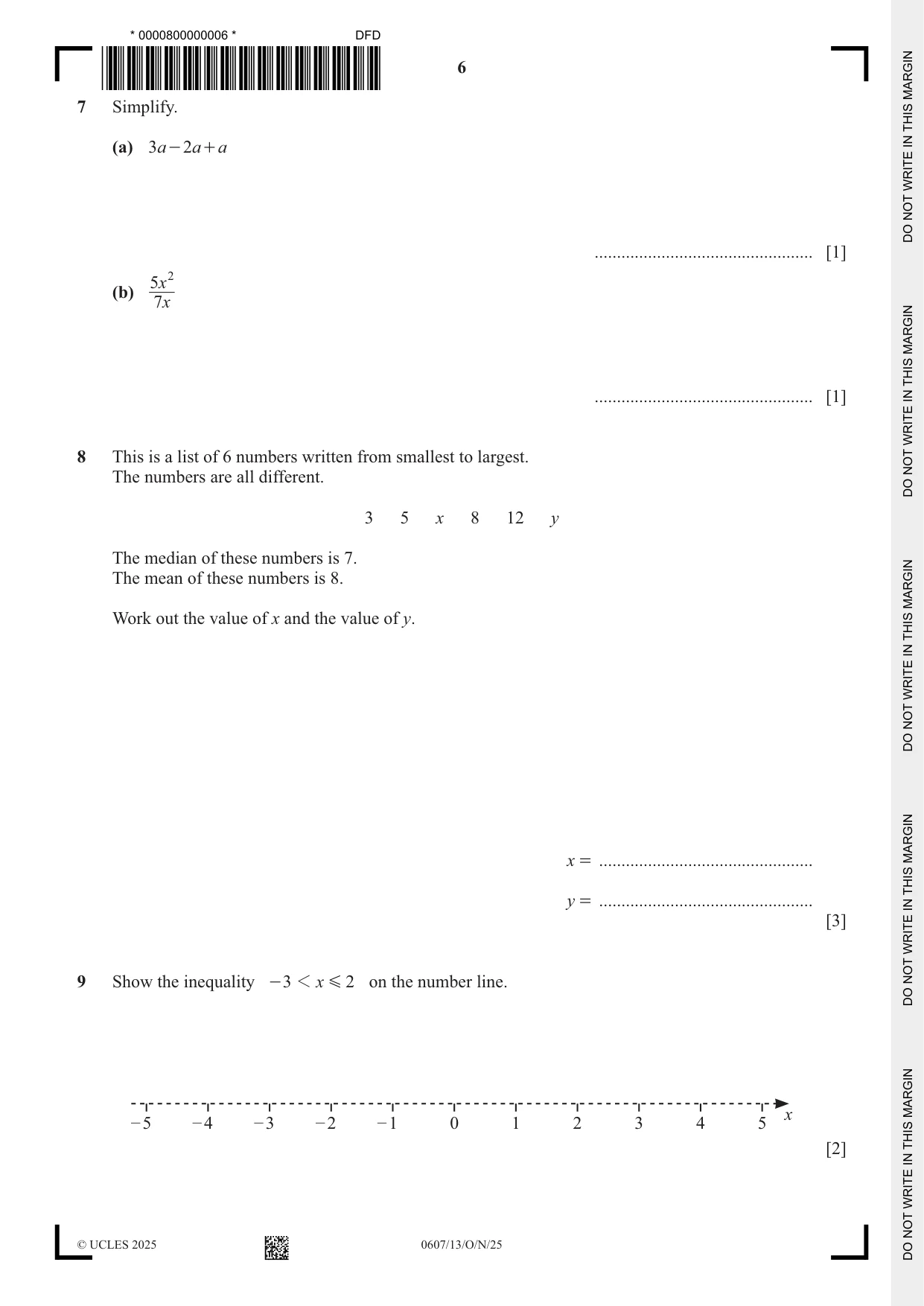 Cambridge IGCSE Mathematics - International 0607 2025 Oct/Nov Paper 1 · Variant 3 question paper, page 6 of 12