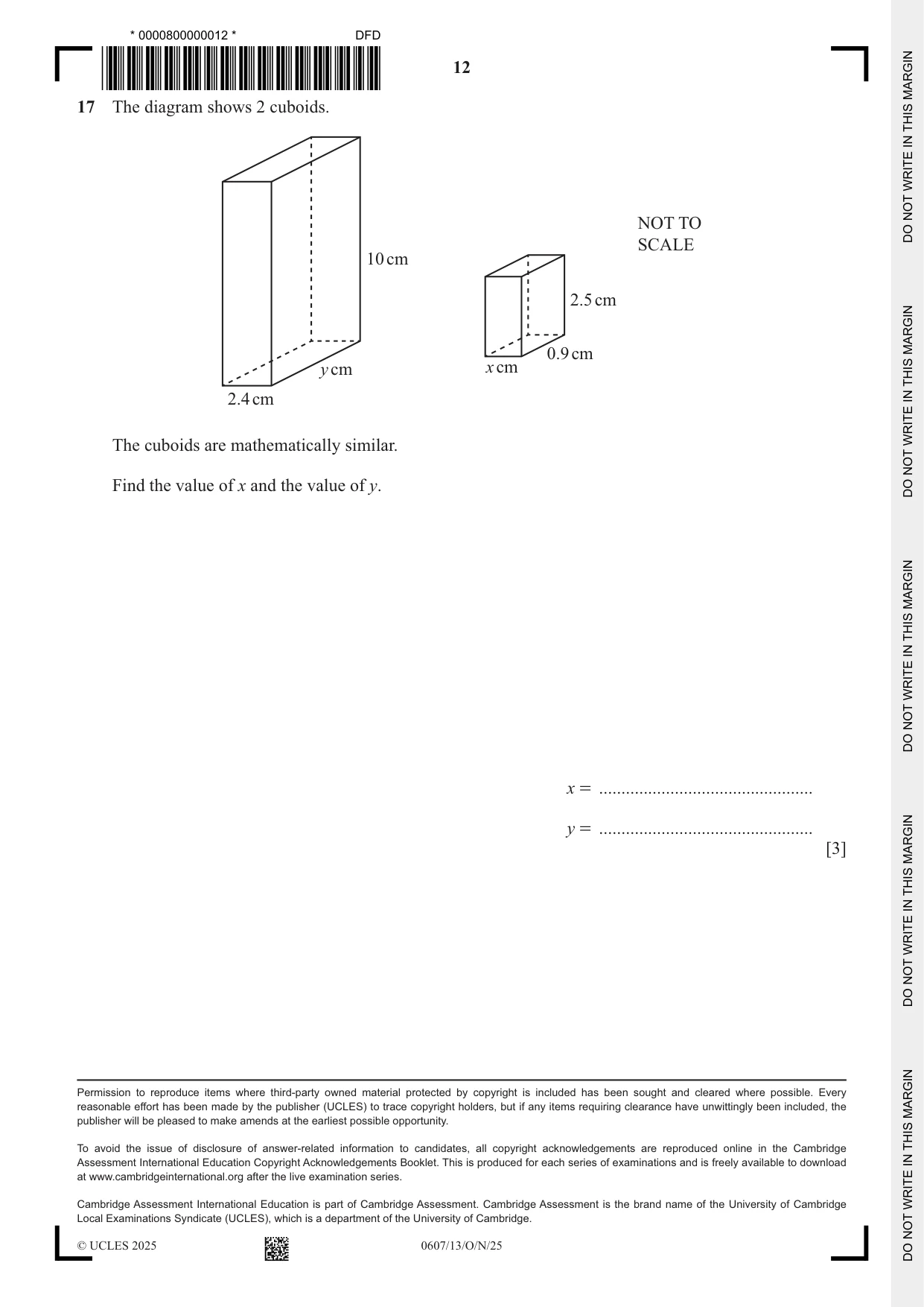 Cambridge IGCSE Mathematics - International 0607 2025 Oct/Nov Paper 1 · Variant 3 question paper, page 12 of 12