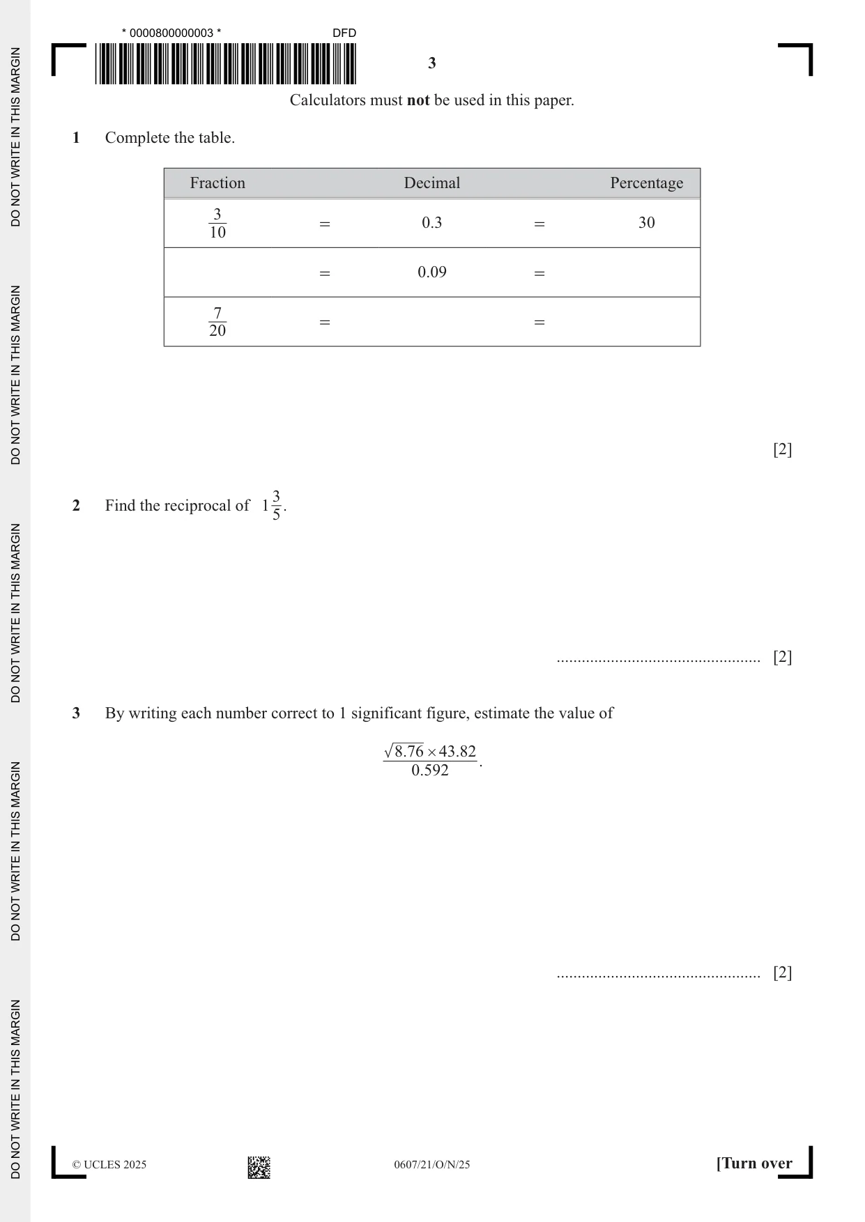 Cambridge IGCSE Mathematics - International 0607 2025 Oct/Nov Paper 2 · Variant 1 question paper, page 3 of 16