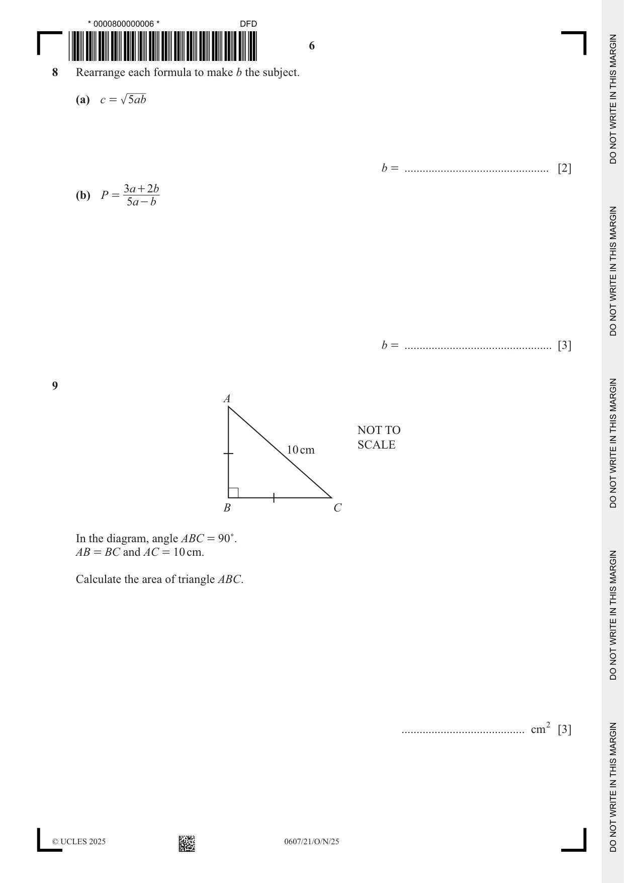 Cambridge IGCSE Mathematics - International 0607 2025 Oct/Nov Paper 2 · Variant 1 question paper, page 6 of 16