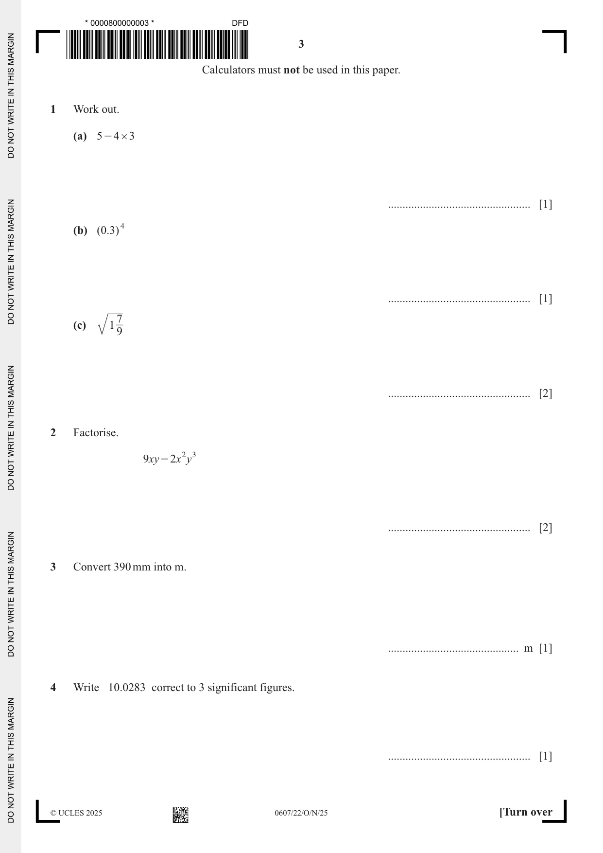 Cambridge IGCSE Mathematics - International 0607 2025 Oct/Nov Paper 2 · Variant 2 question paper, page 3 of 16