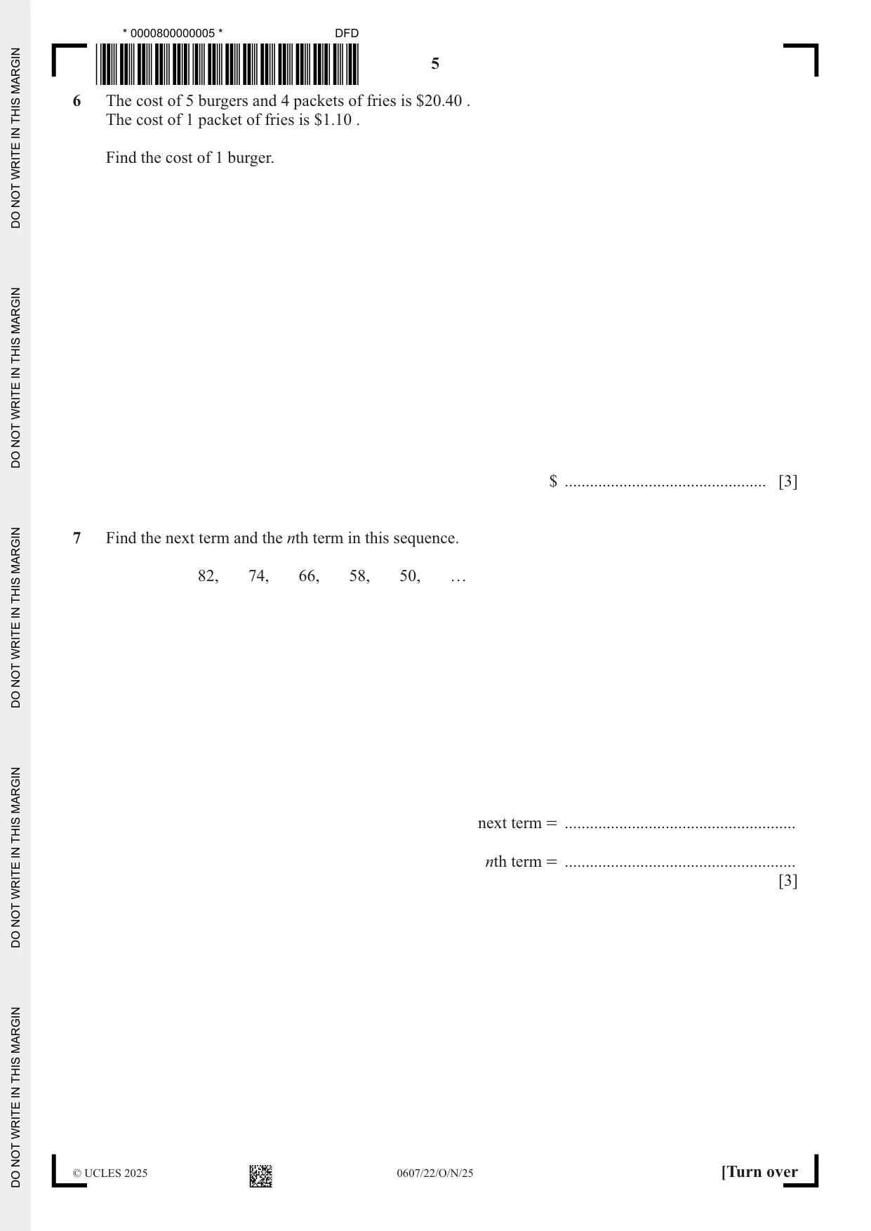 Cambridge IGCSE Mathematics - International 0607 2025 Oct/Nov Paper 2 · Variant 2 question paper, page 5 of 16