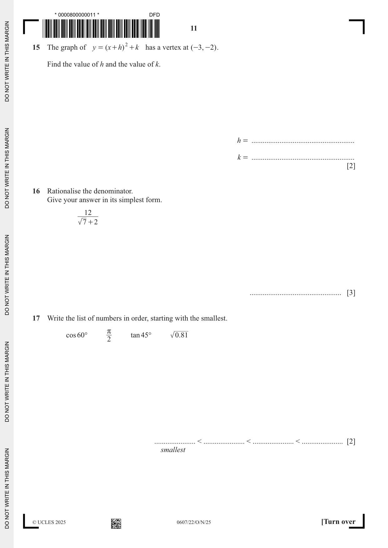 Cambridge IGCSE Mathematics - International 0607 2025 Oct/Nov Paper 2 · Variant 2 question paper, page 11 of 16