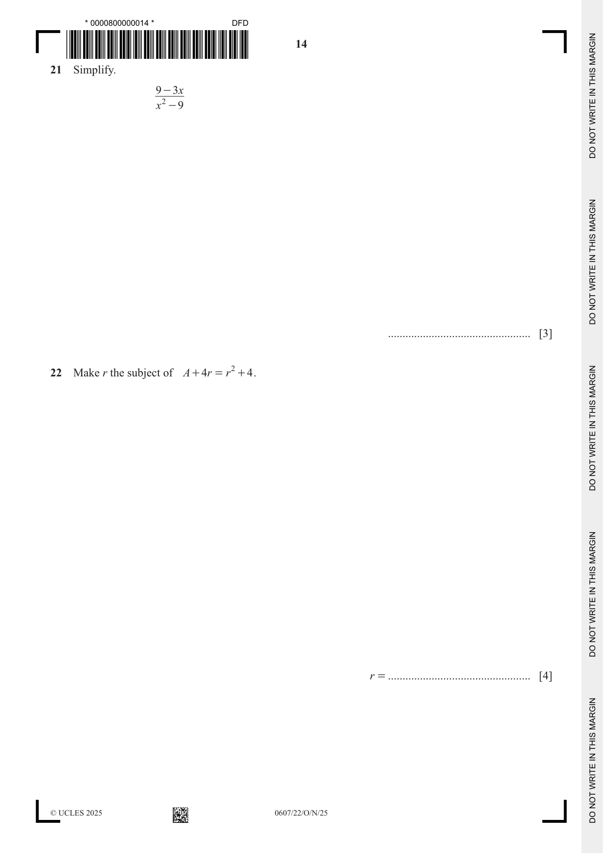 Cambridge IGCSE Mathematics - International 0607 2025 Oct/Nov Paper 2 · Variant 2 question paper, page 14 of 16