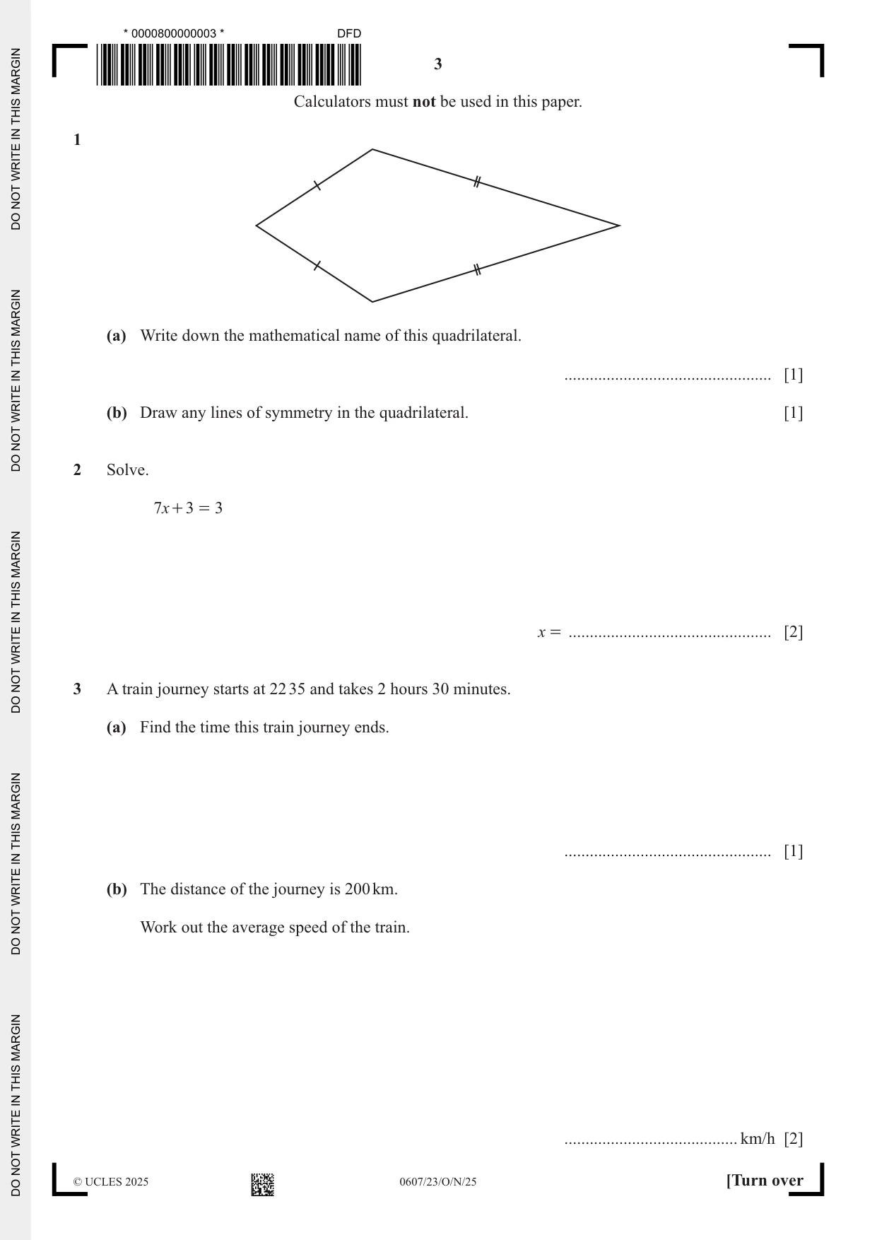 Cambridge IGCSE Mathematics - International 0607 2025 Oct/Nov Paper 2 · Variant 3 question paper, page 3 of 16