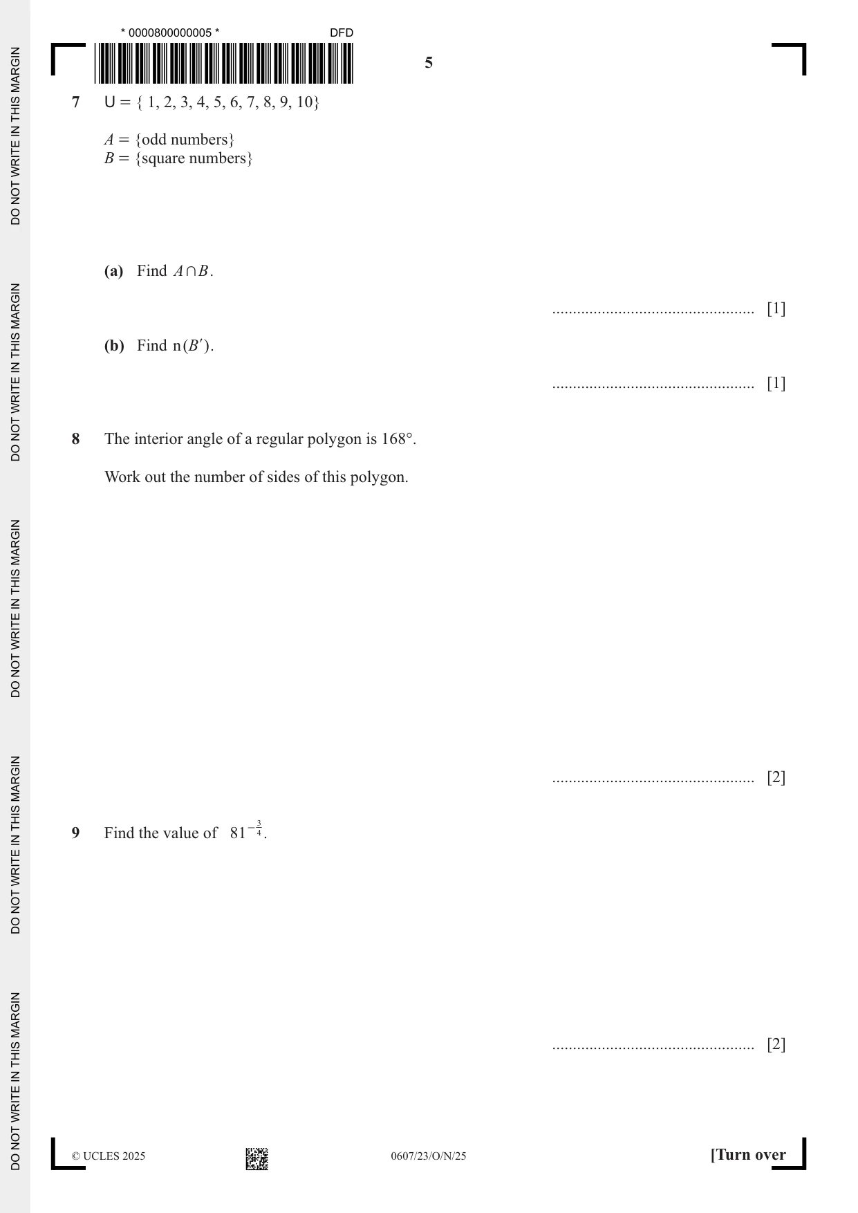 Cambridge IGCSE Mathematics - International 0607 2025 Oct/Nov Paper 2 · Variant 3 question paper, page 5 of 16