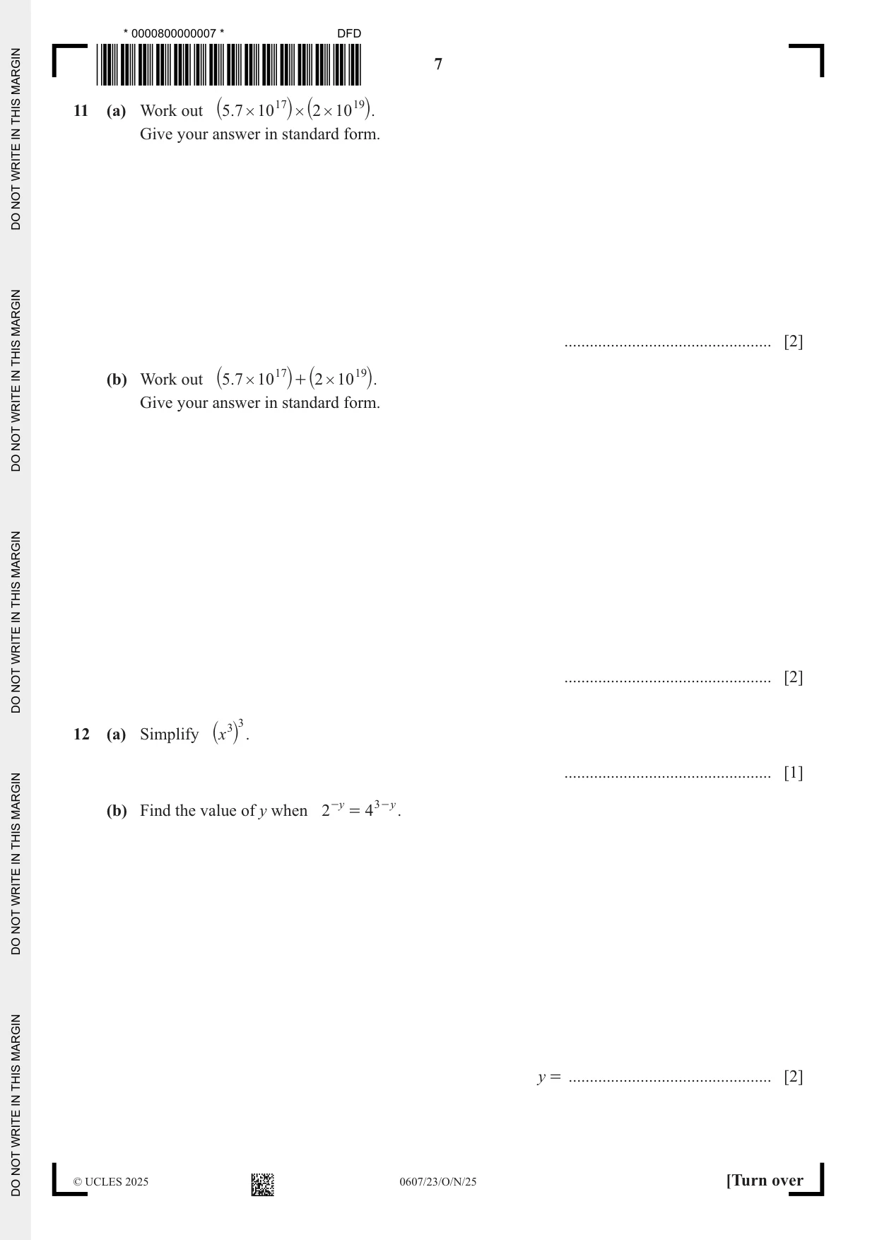 Cambridge IGCSE Mathematics - International 0607 2025 Oct/Nov Paper 2 · Variant 3 question paper, page 7 of 16