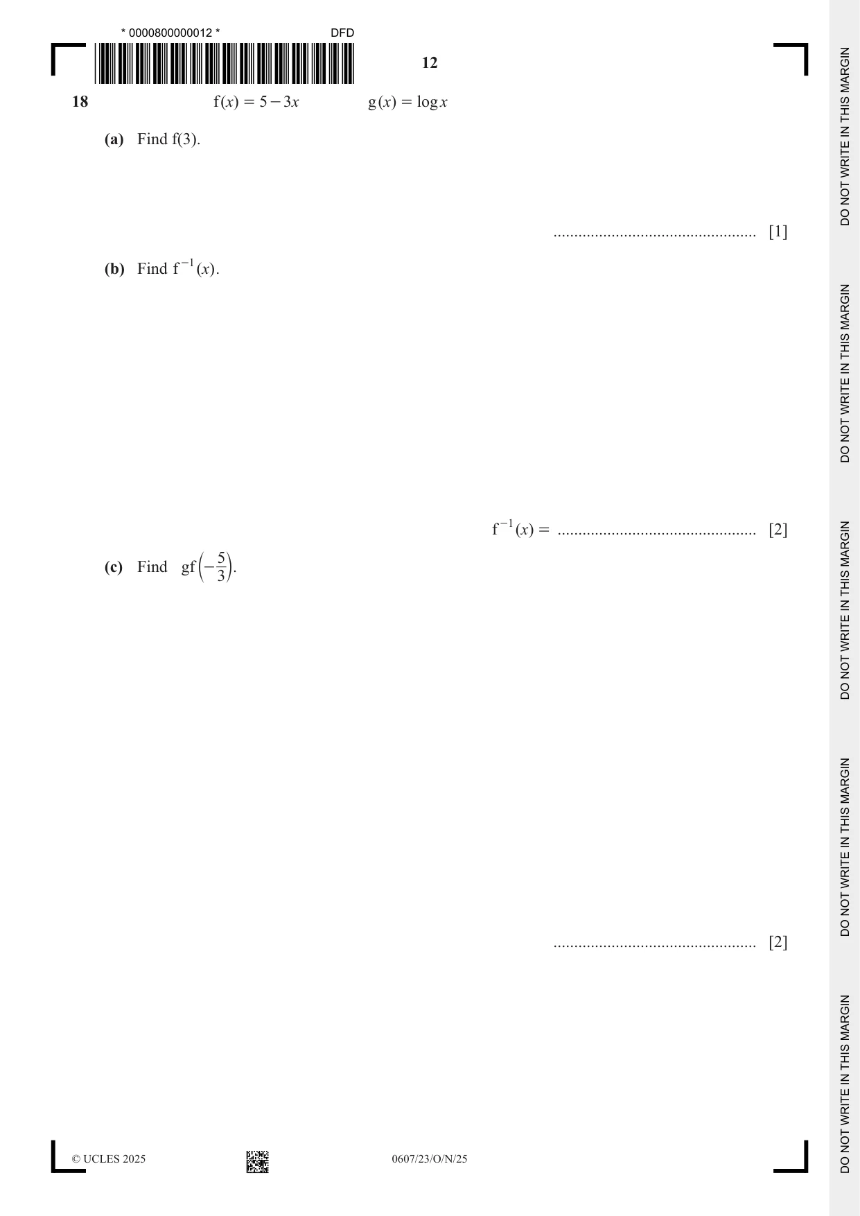 Cambridge IGCSE Mathematics - International 0607 2025 Oct/Nov Paper 2 · Variant 3 question paper, page 12 of 16
