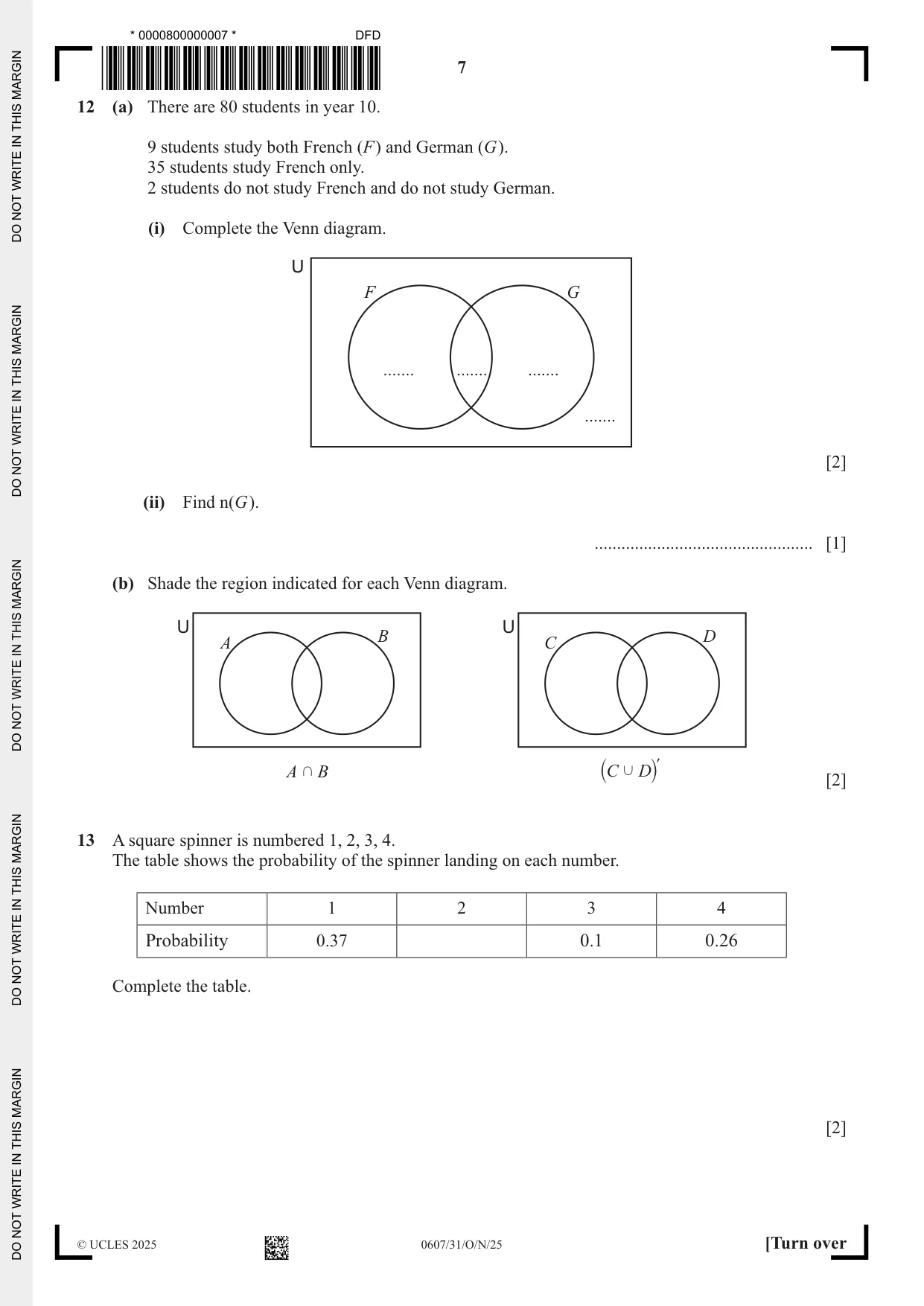 Cambridge IGCSE Mathematics - International 0607 2025 Oct/Nov Paper 3 · Variant 1 question paper, page 7 of 12