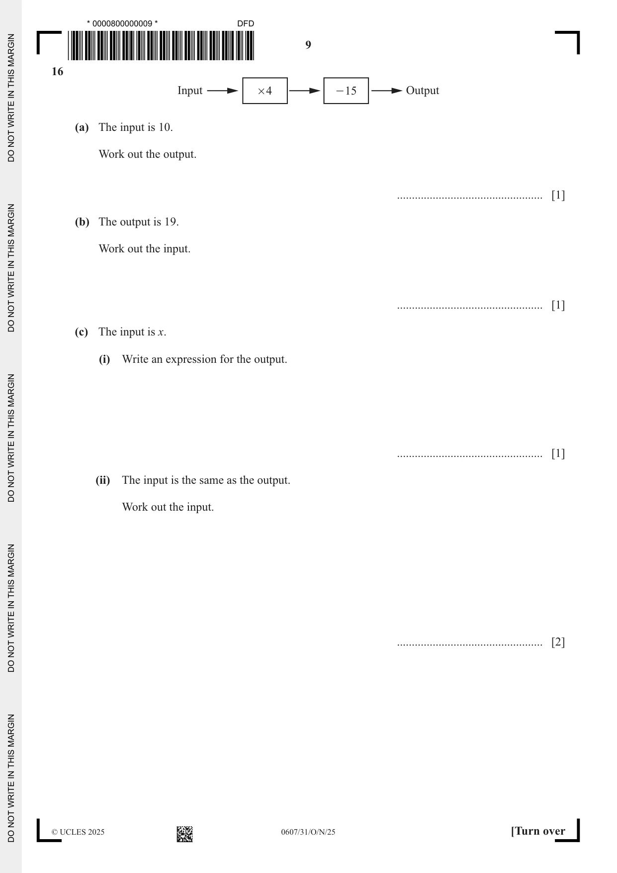 Cambridge IGCSE Mathematics - International 0607 2025 Oct/Nov Paper 3 · Variant 1 question paper, page 9 of 12