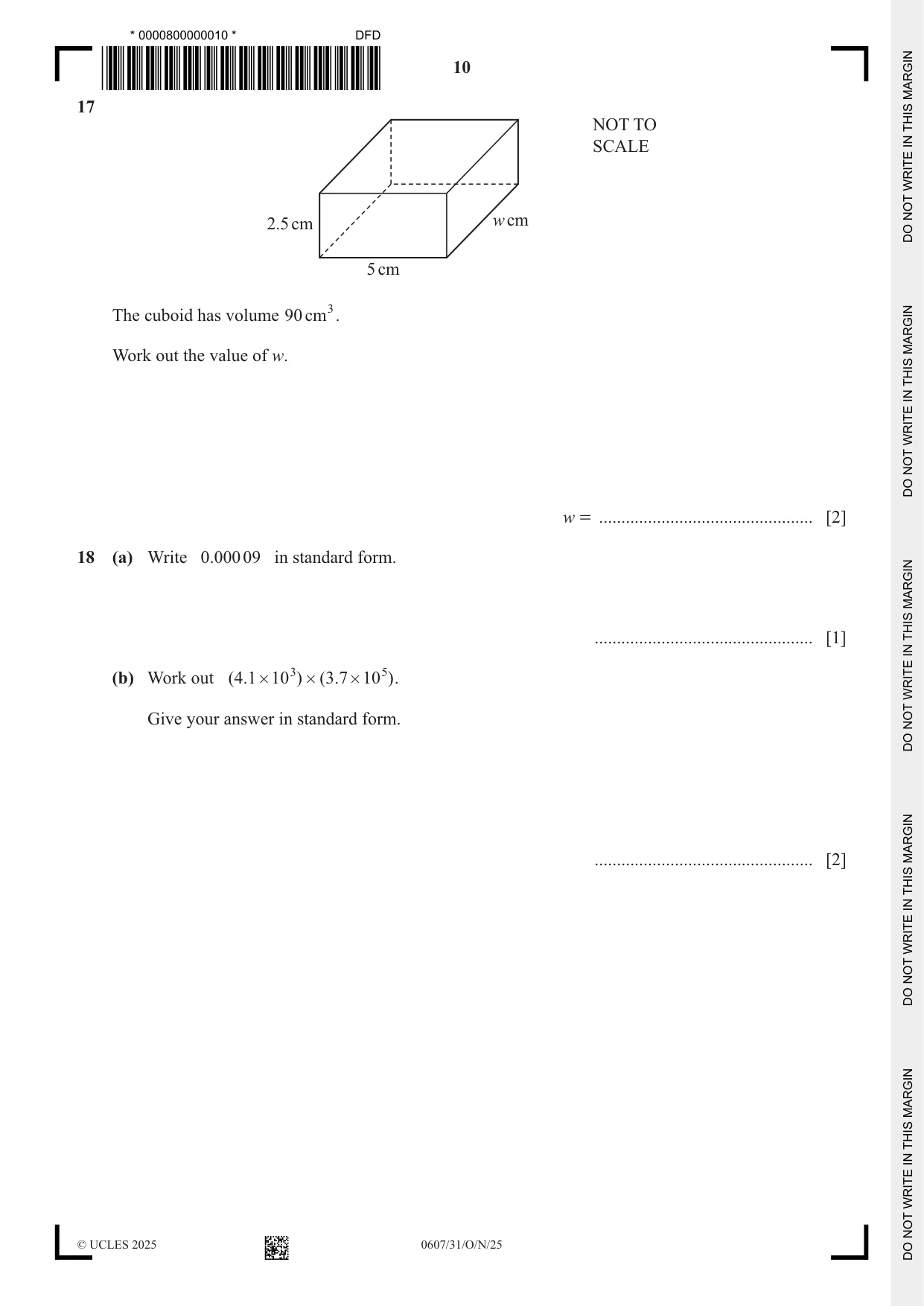 Cambridge IGCSE Mathematics - International 0607 2025 Oct/Nov Paper 3 · Variant 1 question paper, page 10 of 12