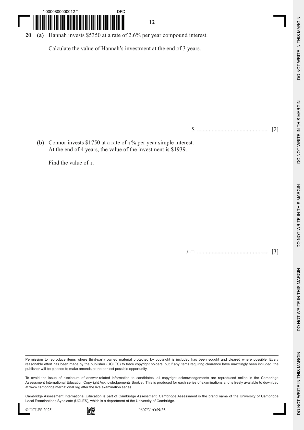 Cambridge IGCSE Mathematics - International 0607 2025 Oct/Nov Paper 3 · Variant 1 question paper, page 12 of 12